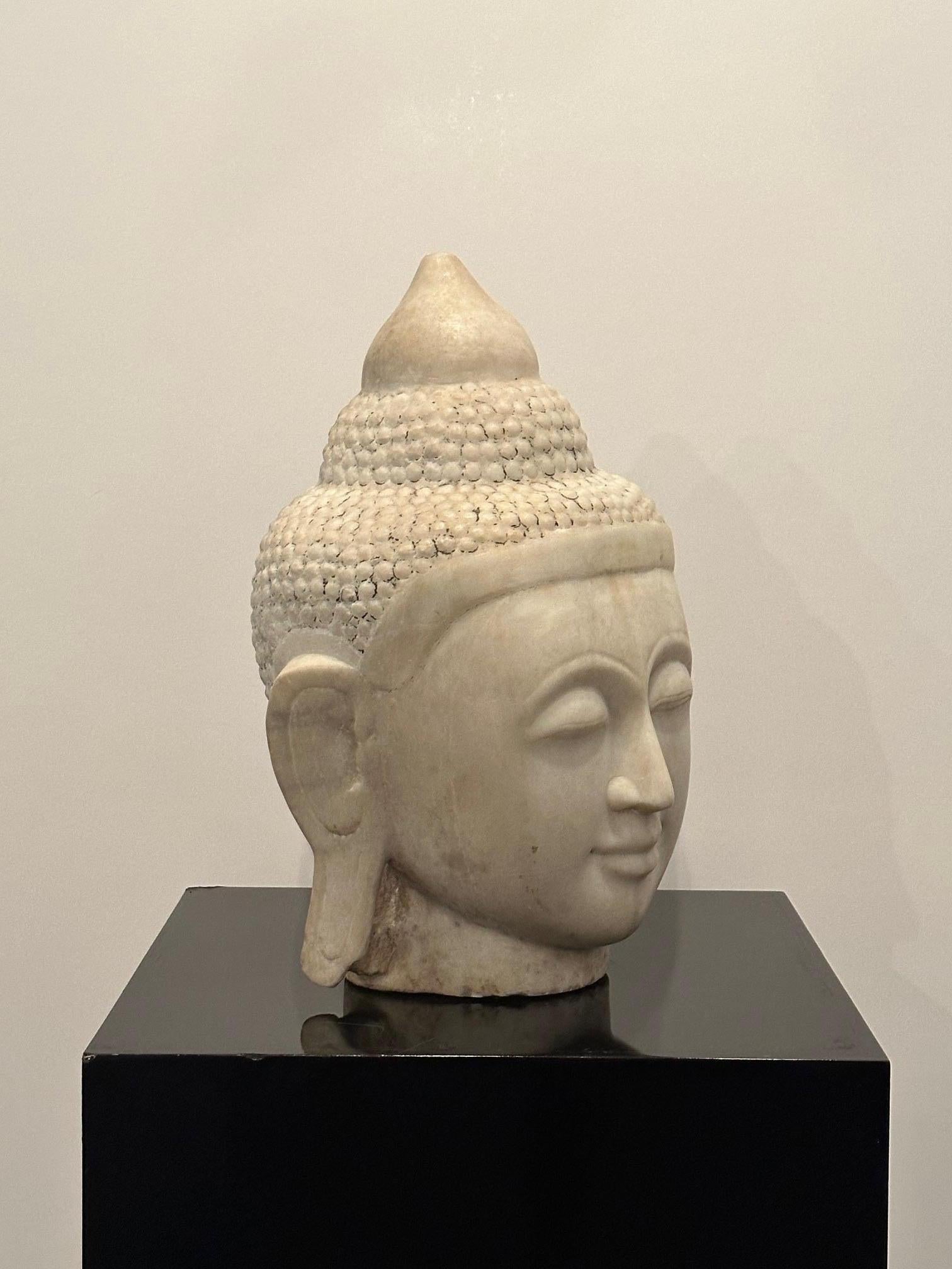 Magnificent Large Antique White Marble Buddha Head 1