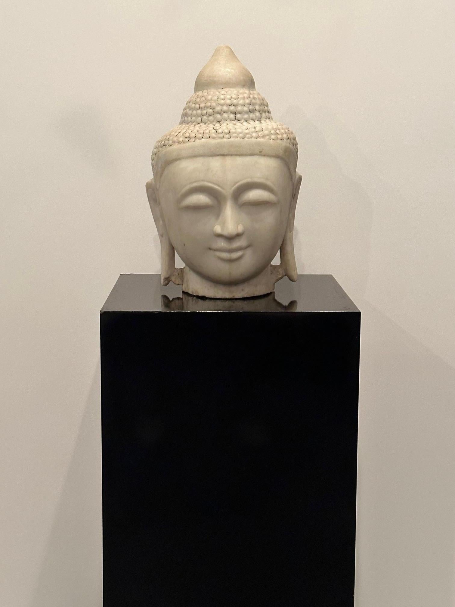 Magnificent Large Antique White Marble Buddha Head 3