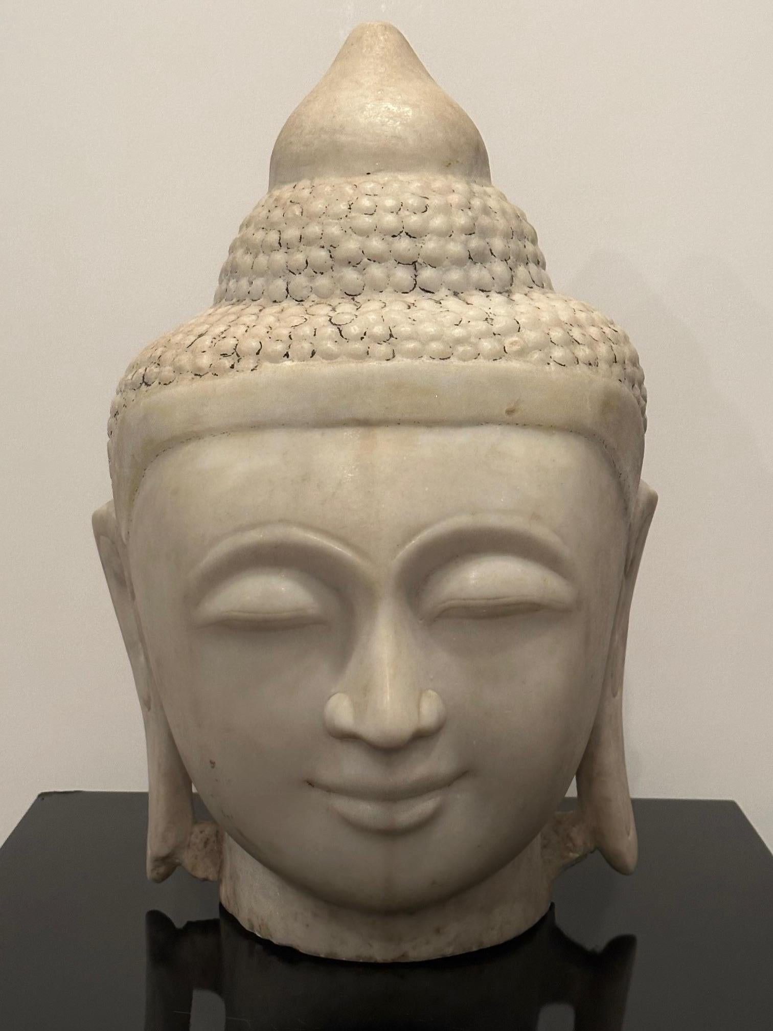 Magnificent Large Antique White Marble Buddha Head 4