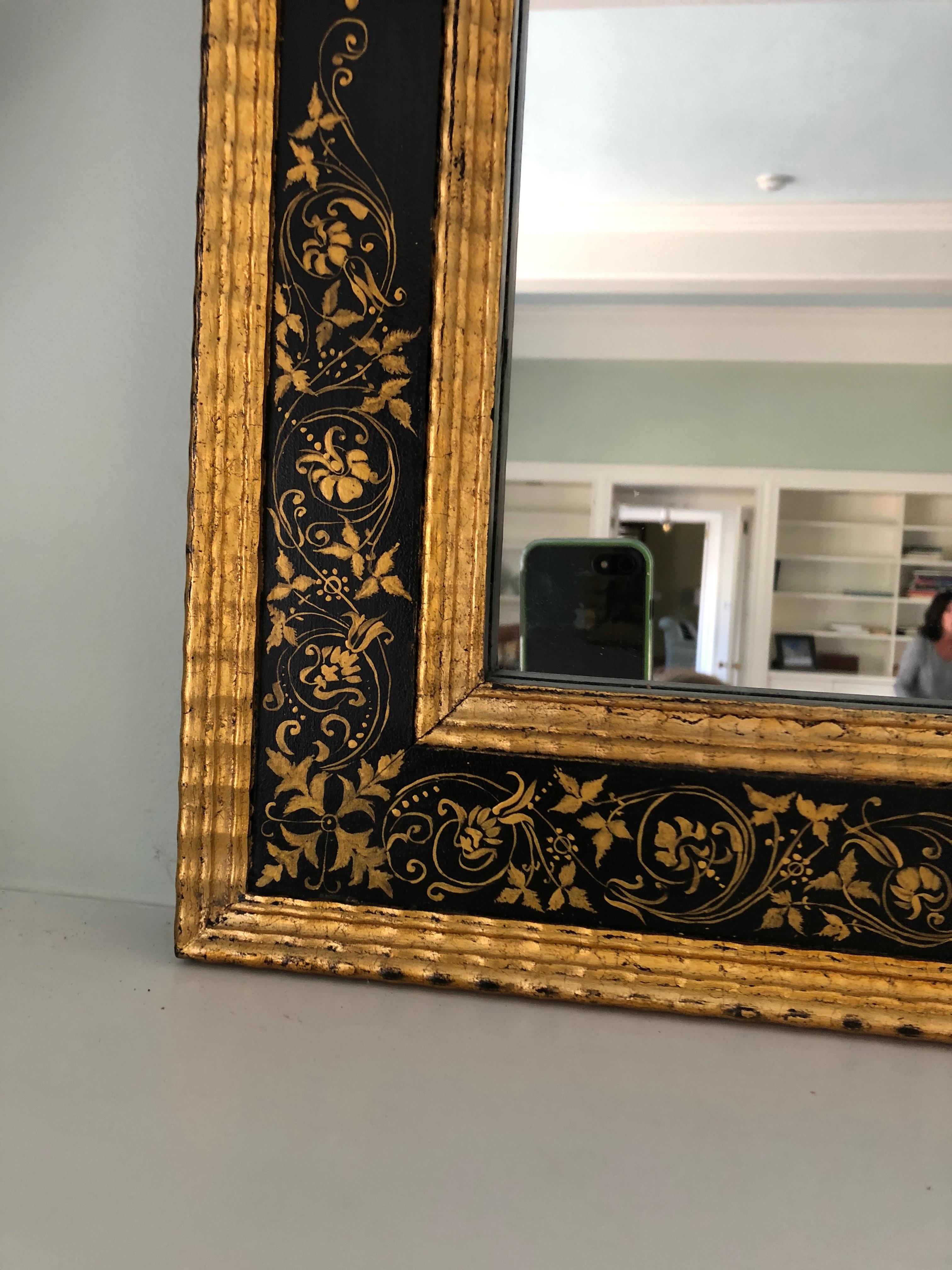 Hollywood Regency Magnificent Large Black and Gold Regency Style Mirror For Sale