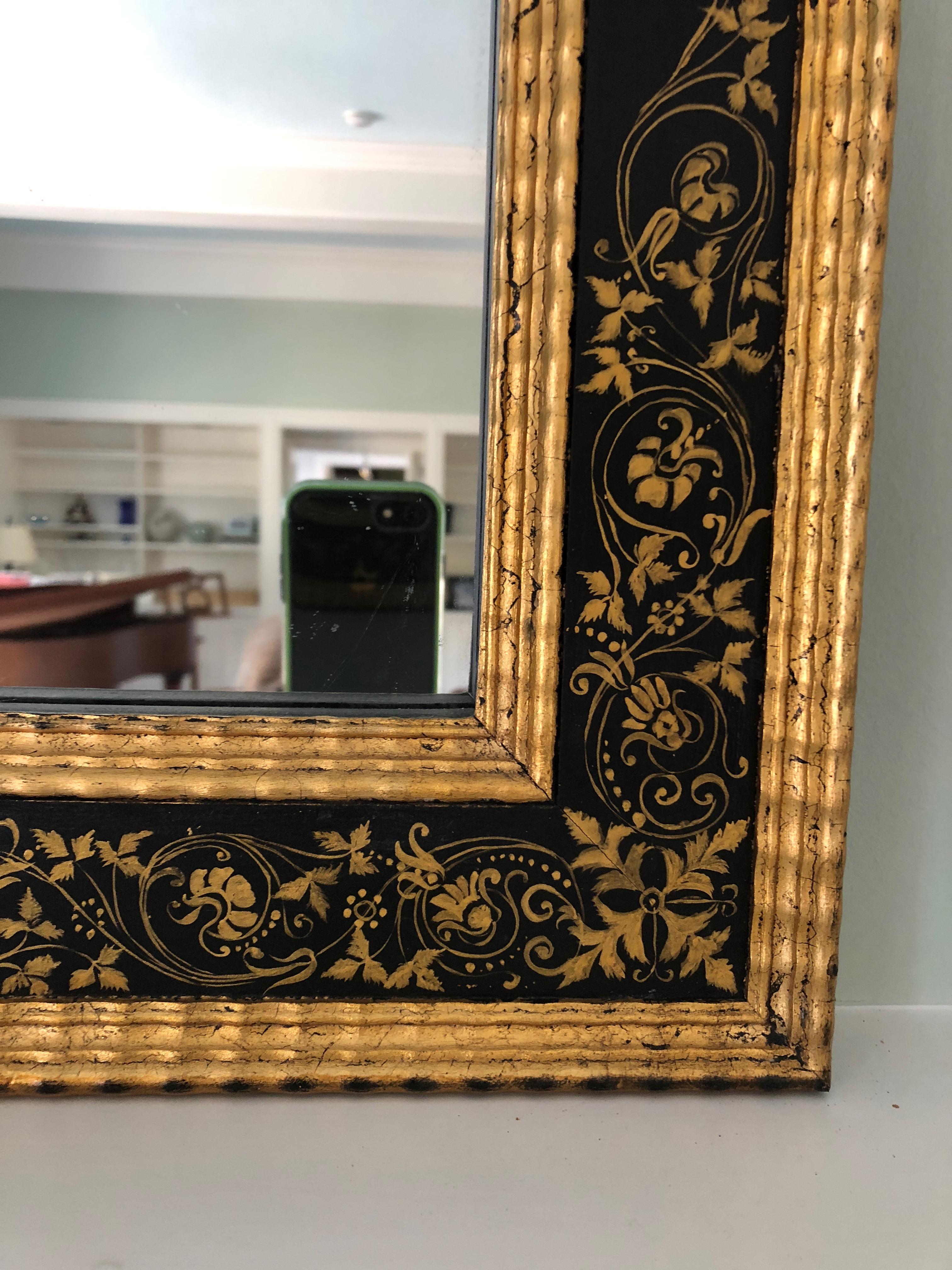 Magnificent Large Black and Gold Regency Style Mirror In Excellent Condition For Sale In Hopewell, NJ