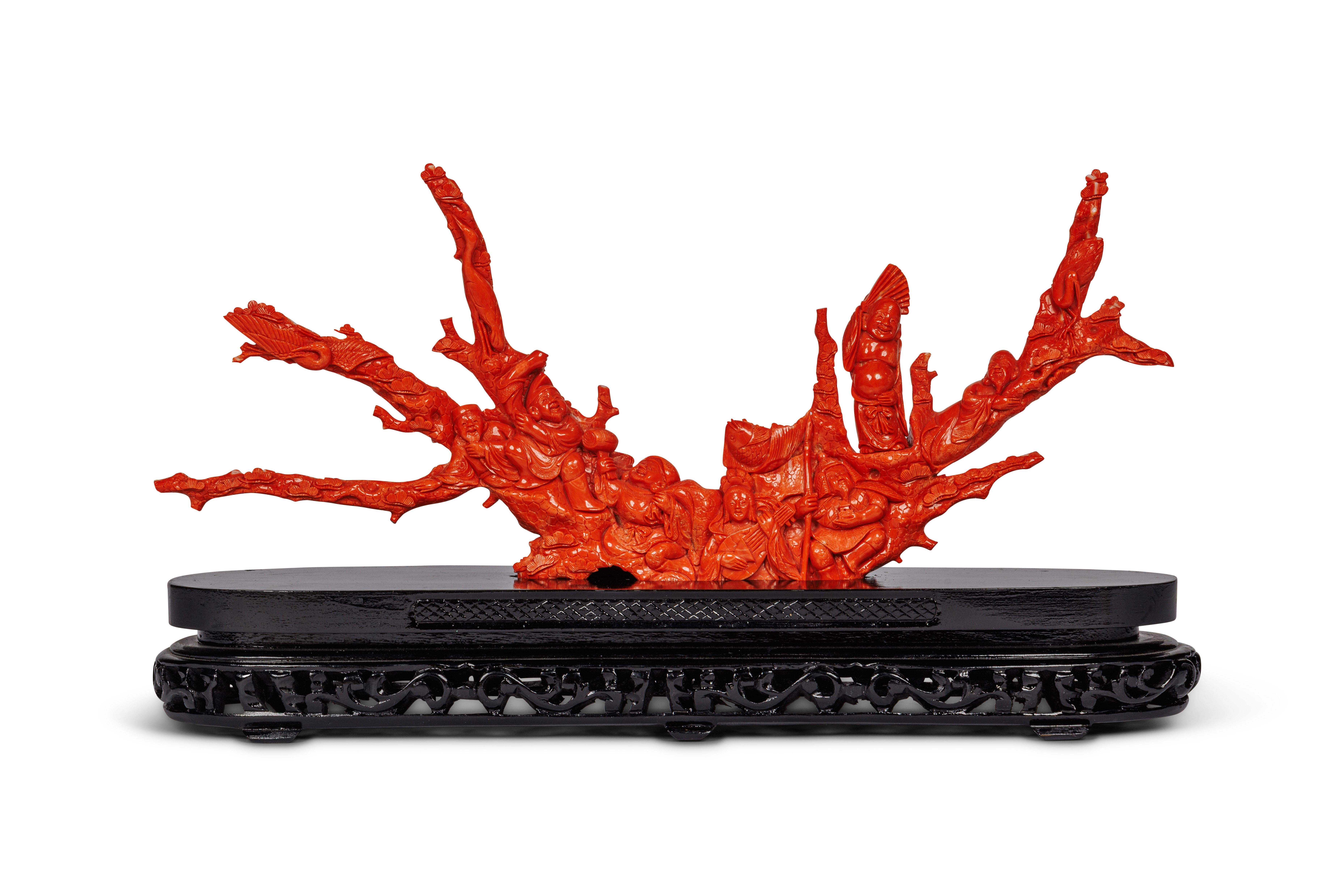 Magnifique et grand chef-d'œuvre chinois en corail sculpté - Sept personnages au milieu d'un récif avec des poissons et des cigognes

Célébration époustouflante de l'art et de la beauté naturelle, ce grand chef-d'œuvre exceptionnel de figuration en