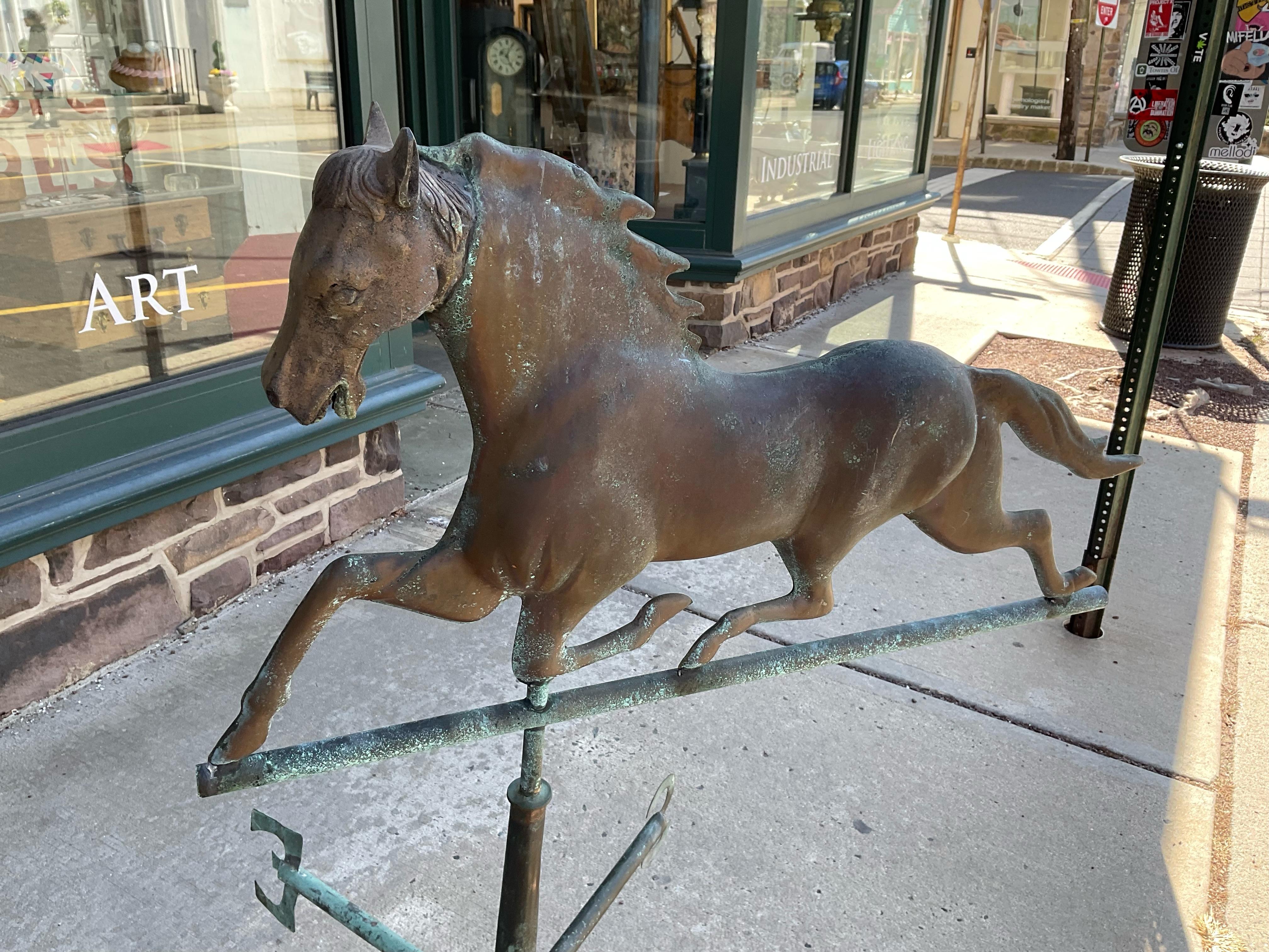 Mid-19th Century Magnificent Large Copper & Zinc Running Horse Weathervane Sculpture For Sale