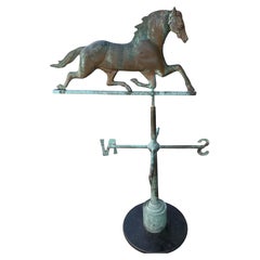 Magnifique grande sculpture de girouette de cheval course en cuivre et zinc