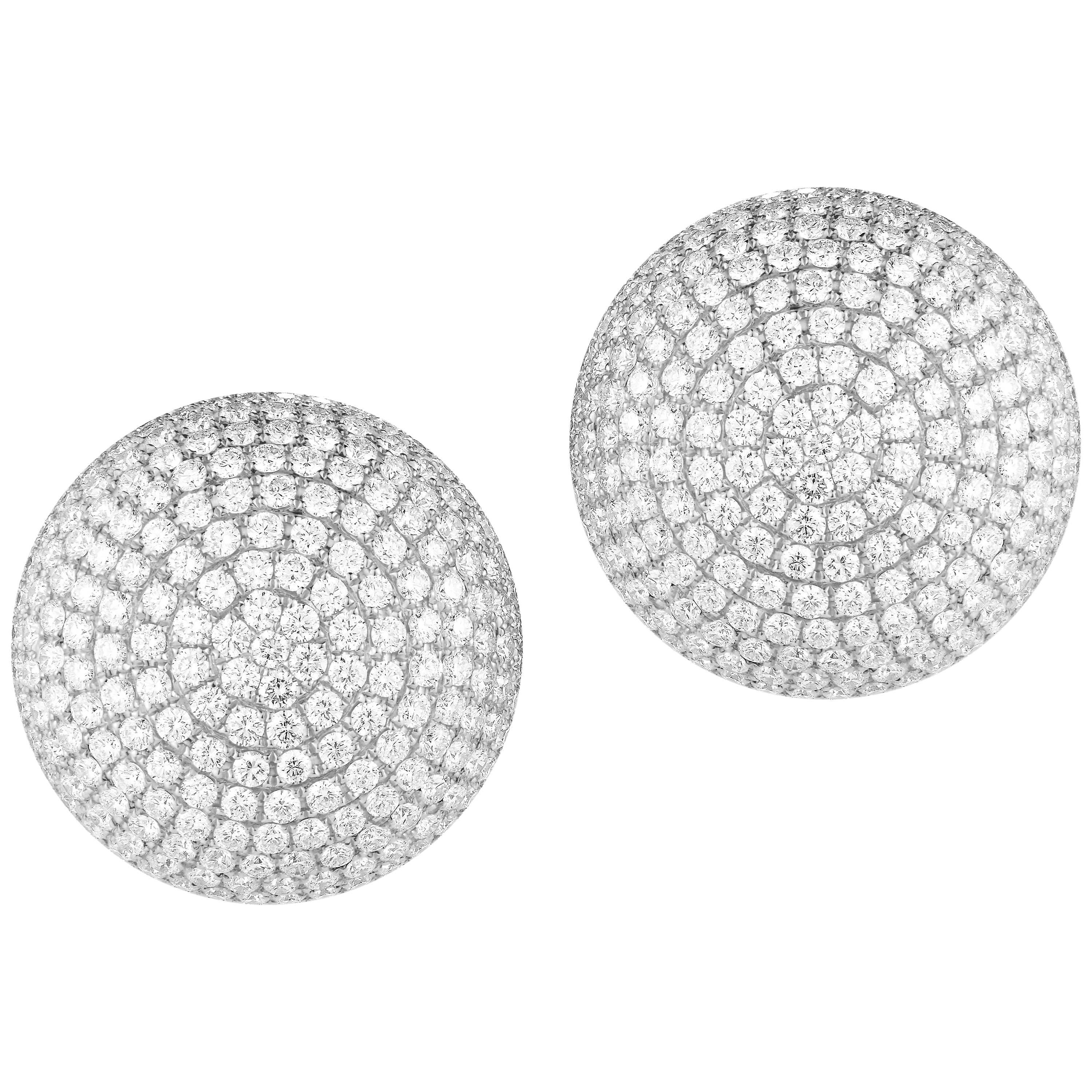 Magnificent Large Diamond Button Earrings in 18 Karat White Gold