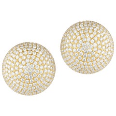 Magnifiques grandes boucles d'oreilles boutons en or jaune 18 carats avec diamants