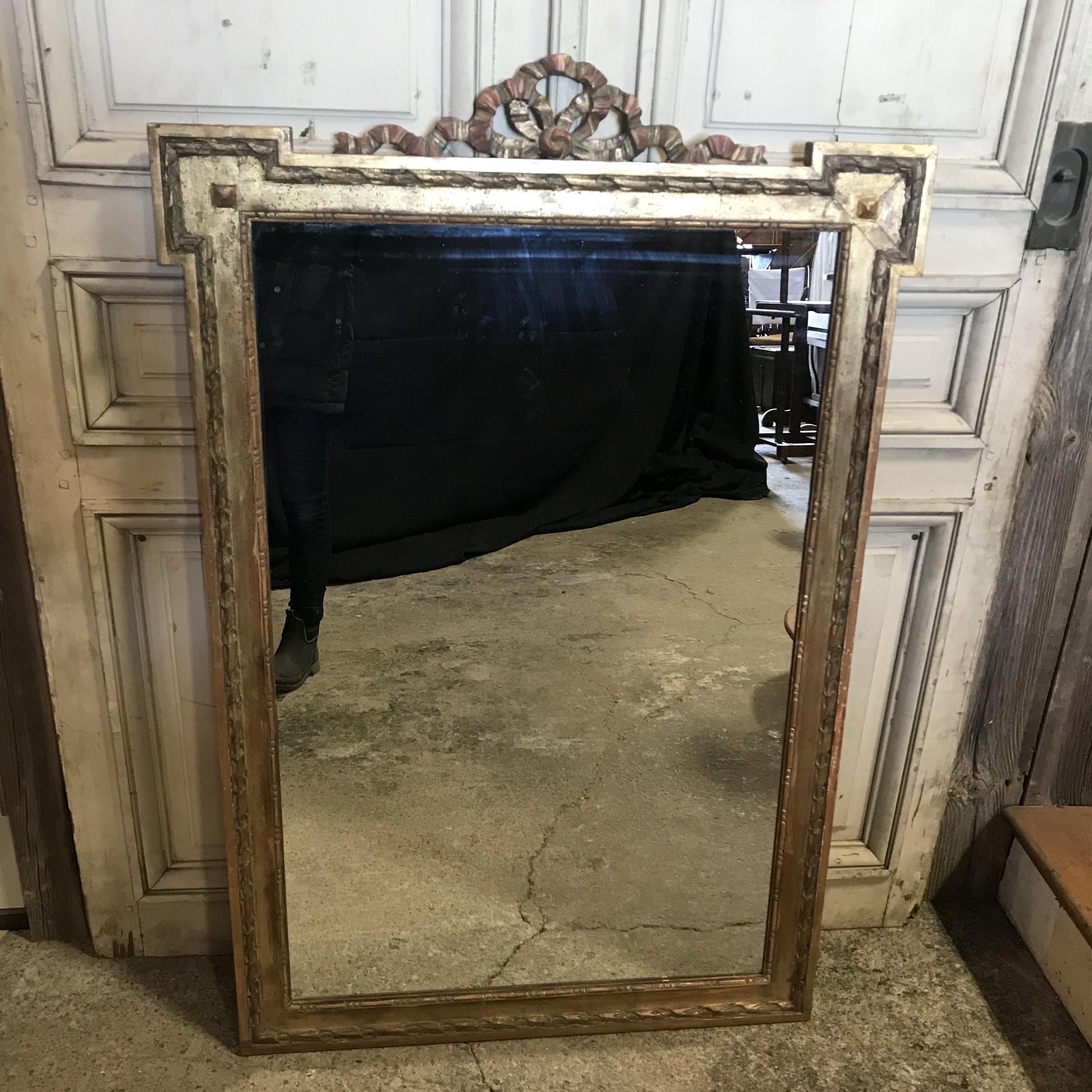 Louis XV Magnificent Large French Antique Giltwood Mirror with Ribbon Bow