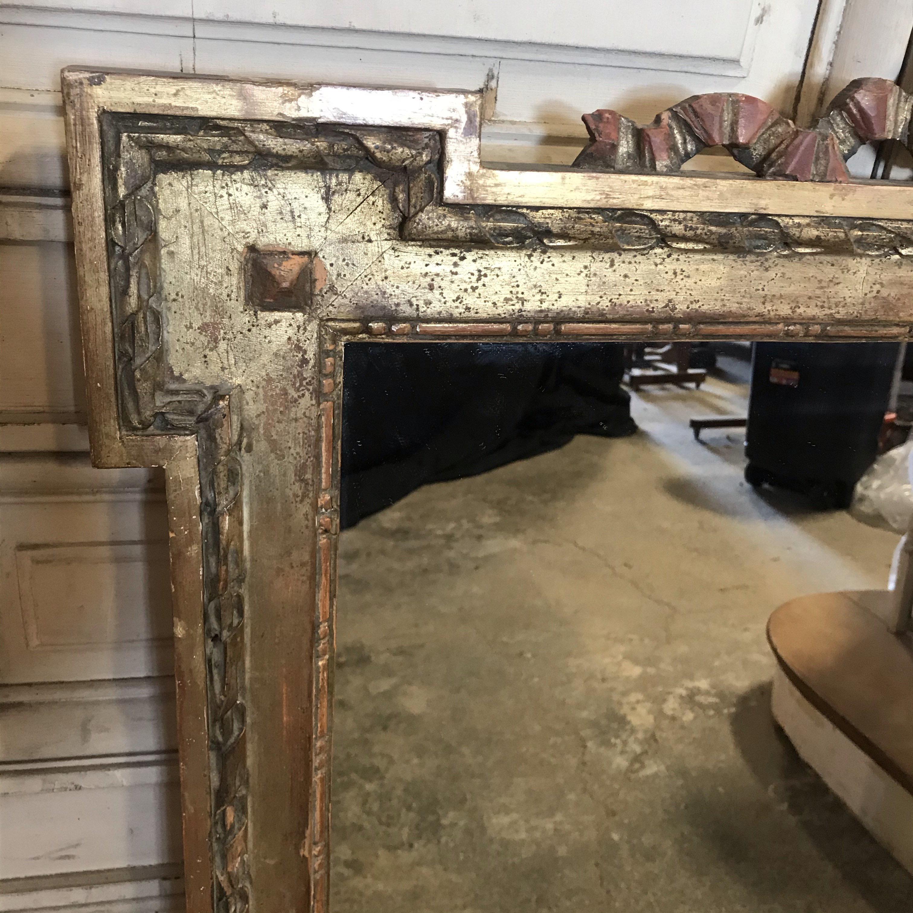 Magnificent Large French Antique Giltwood Mirror with Ribbon Bow In Good Condition In Hopewell, NJ