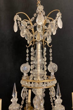 Magnificent Large French Dore Bronze Rock Crystal Louis XVI 9 Light Chandelier