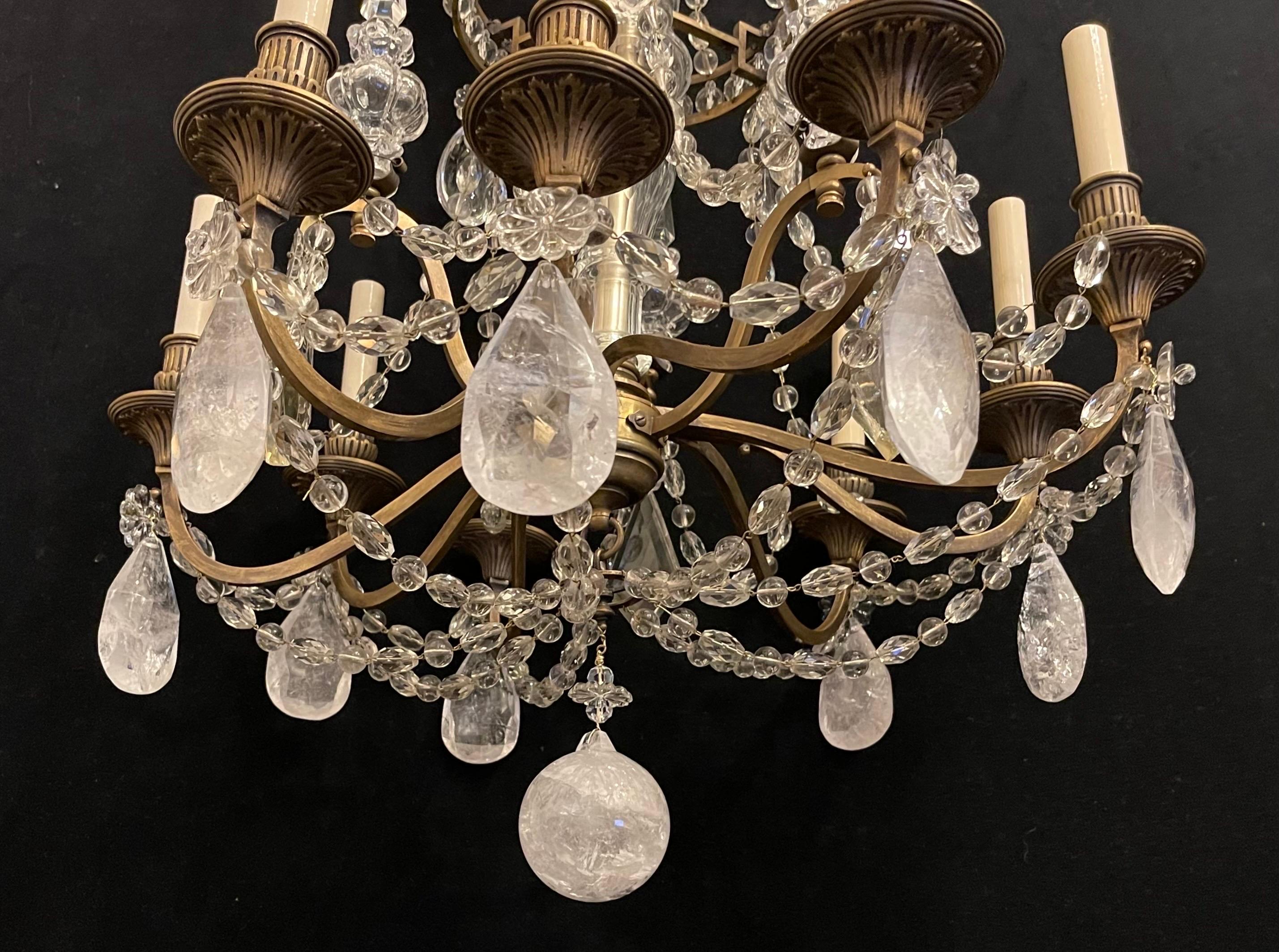 Magnificent Large French Dore Bronze Rock Crystal Louis XVI 9 Light Chandelier In Good Condition For Sale In Roslyn, NY