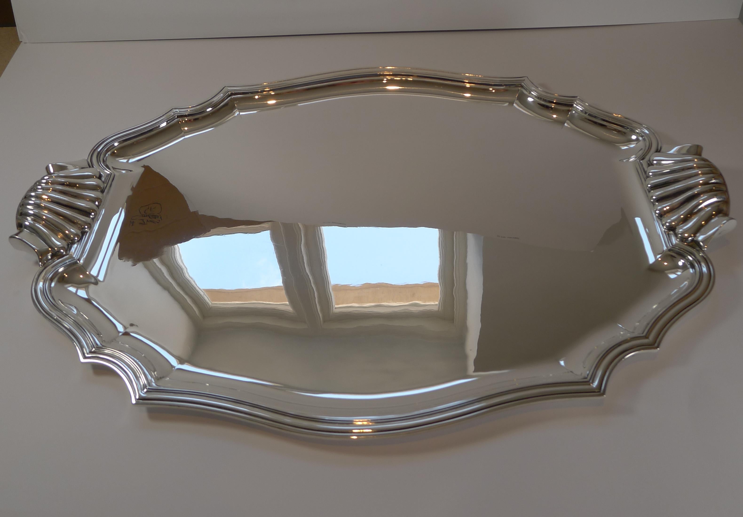 Art Deco Magnificent Large French Silver Plated Drinks Tray, c.1900