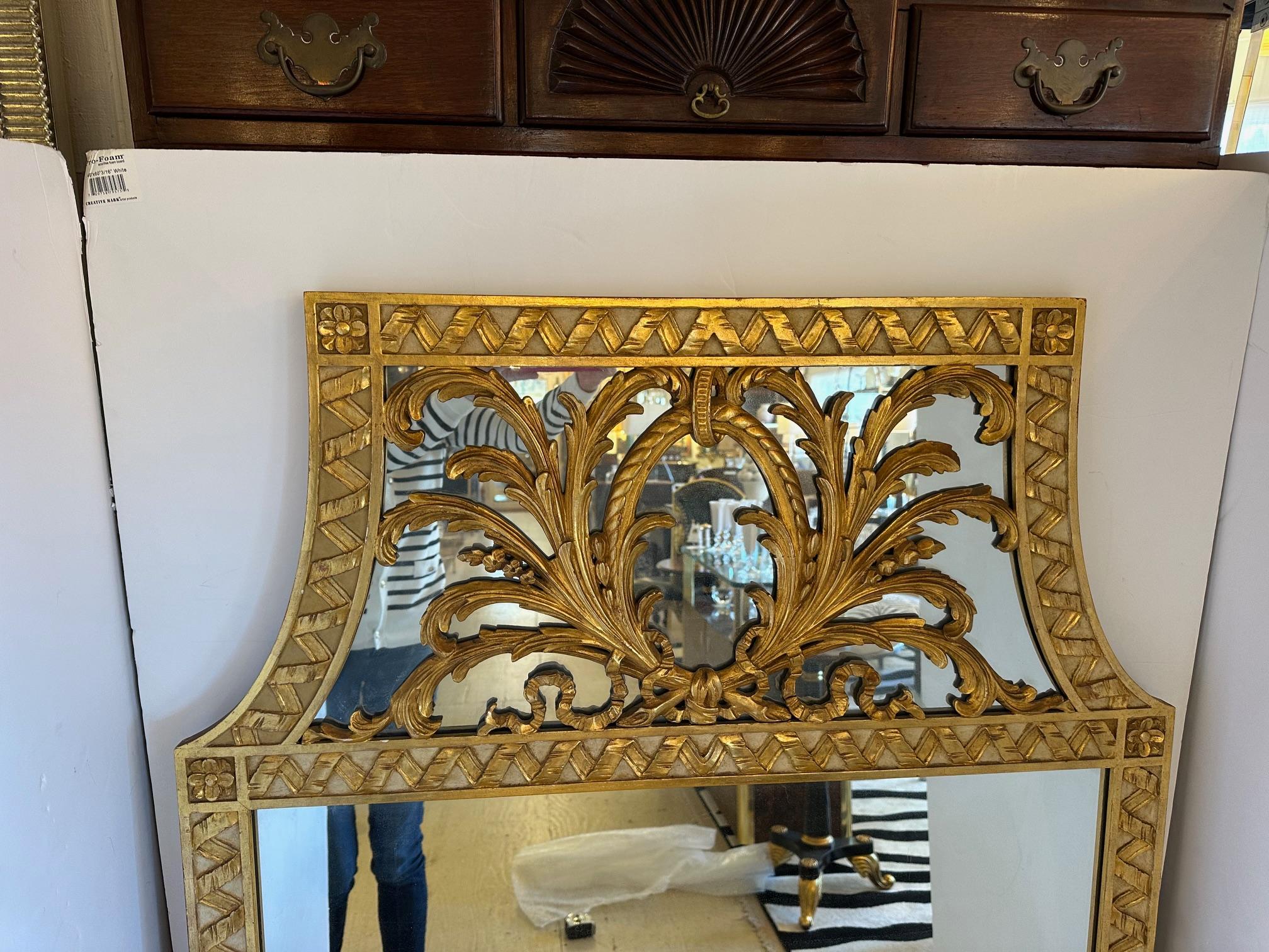 Magnificent Large Gilded Mirror with Ornate Top For Sale 6