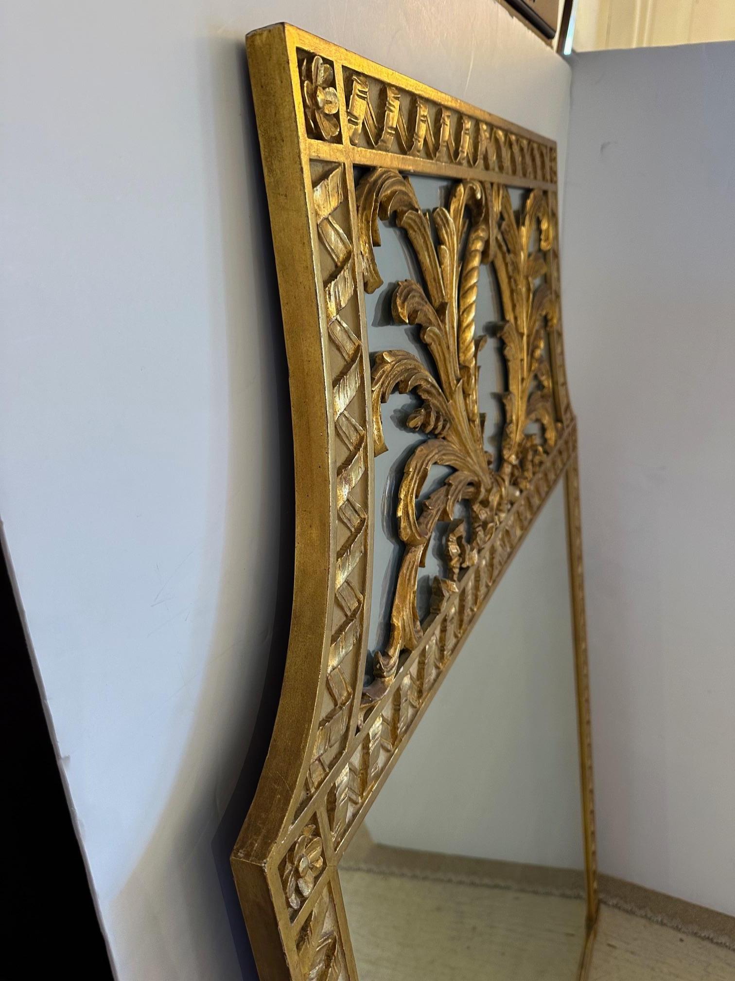 Rococo Magnificent Large Gilded Mirror with Ornate Top For Sale