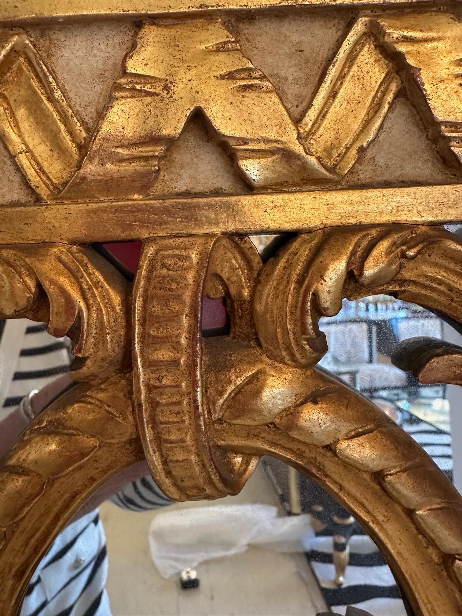 American Magnificent Large Gilded Mirror with Ornate Top For Sale