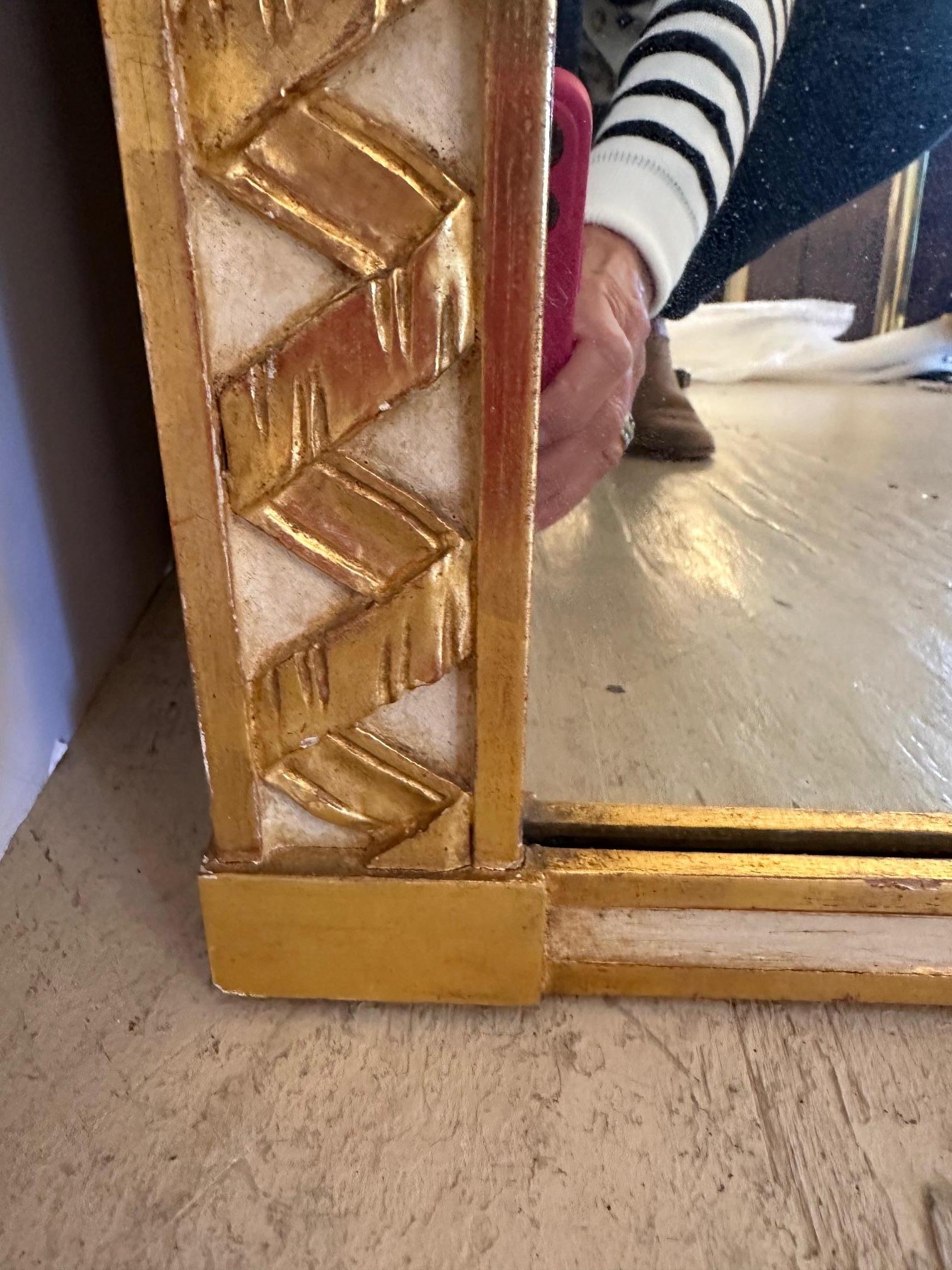 Magnificent Large Gilded Mirror with Ornate Top In Good Condition For Sale In Hopewell, NJ
