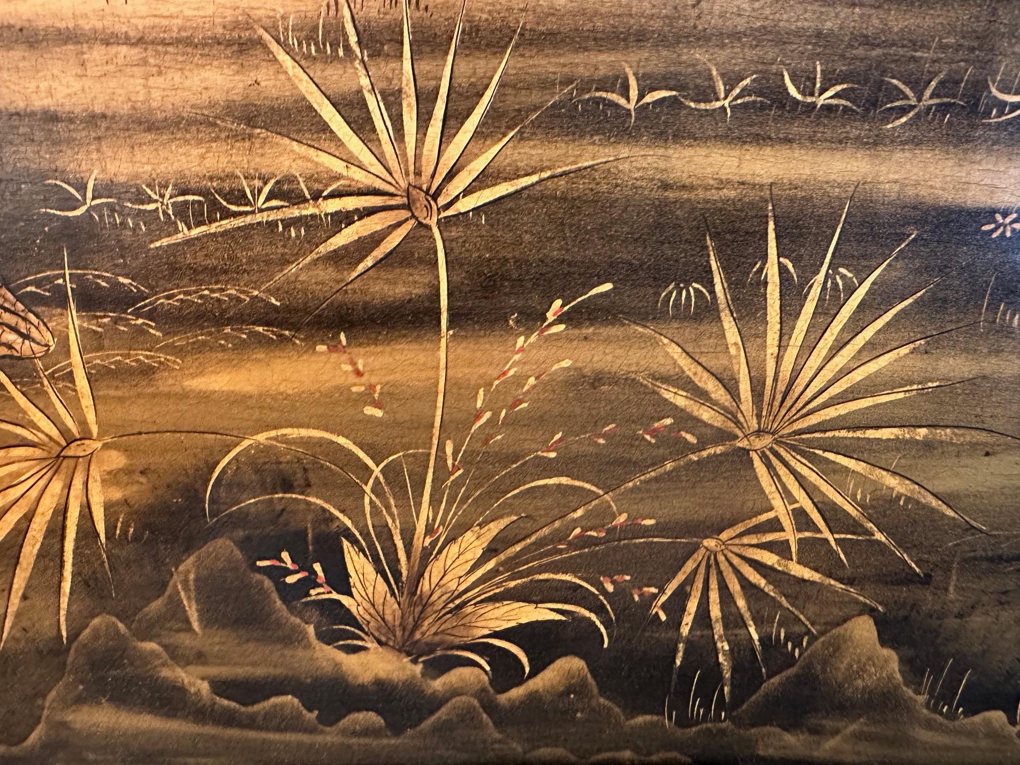 Magnifique grand miroir chinois figuratif peint à la main en vente 1
