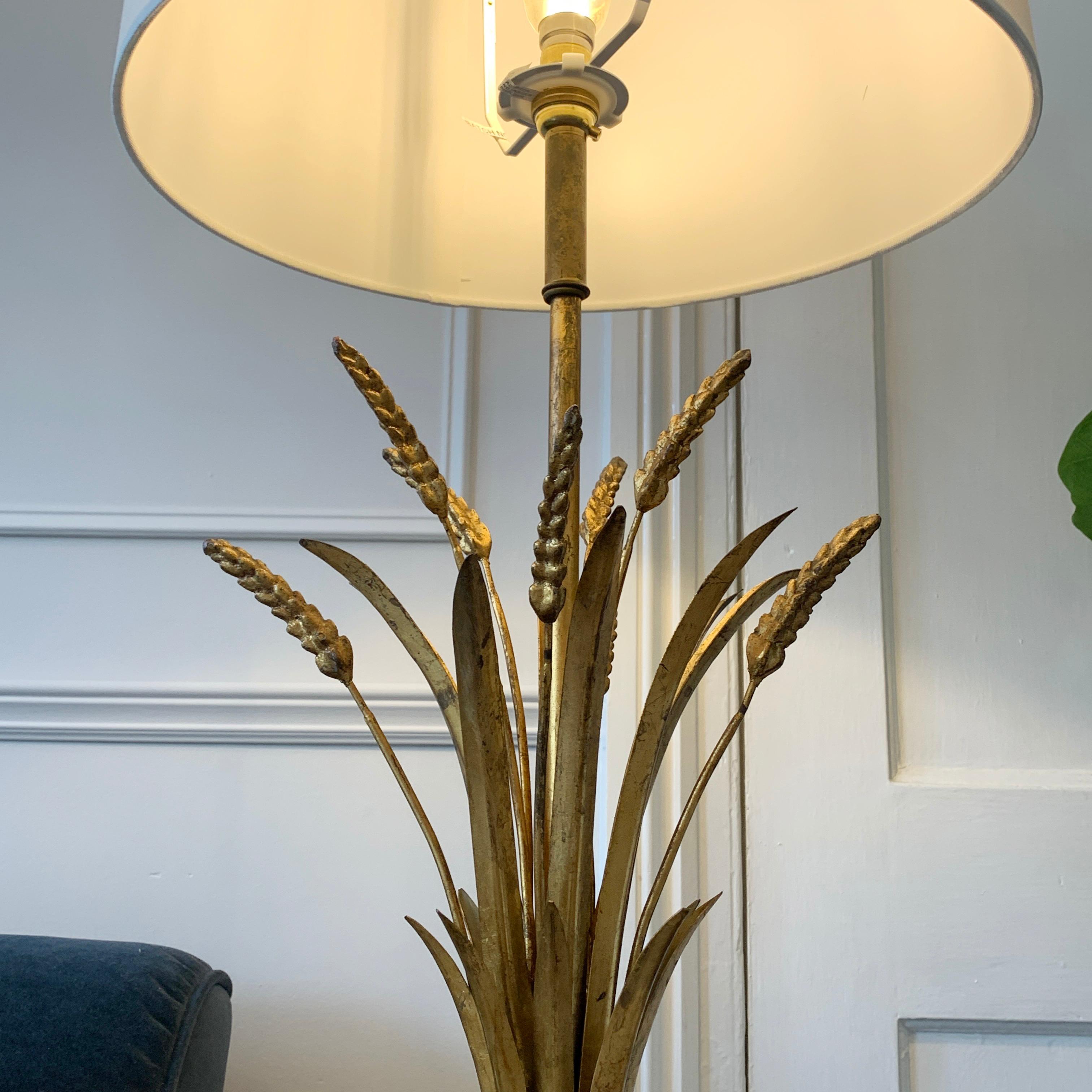Large Gold Italian Wheat Sheaf Table Lamp on Marble Base For Sale 3