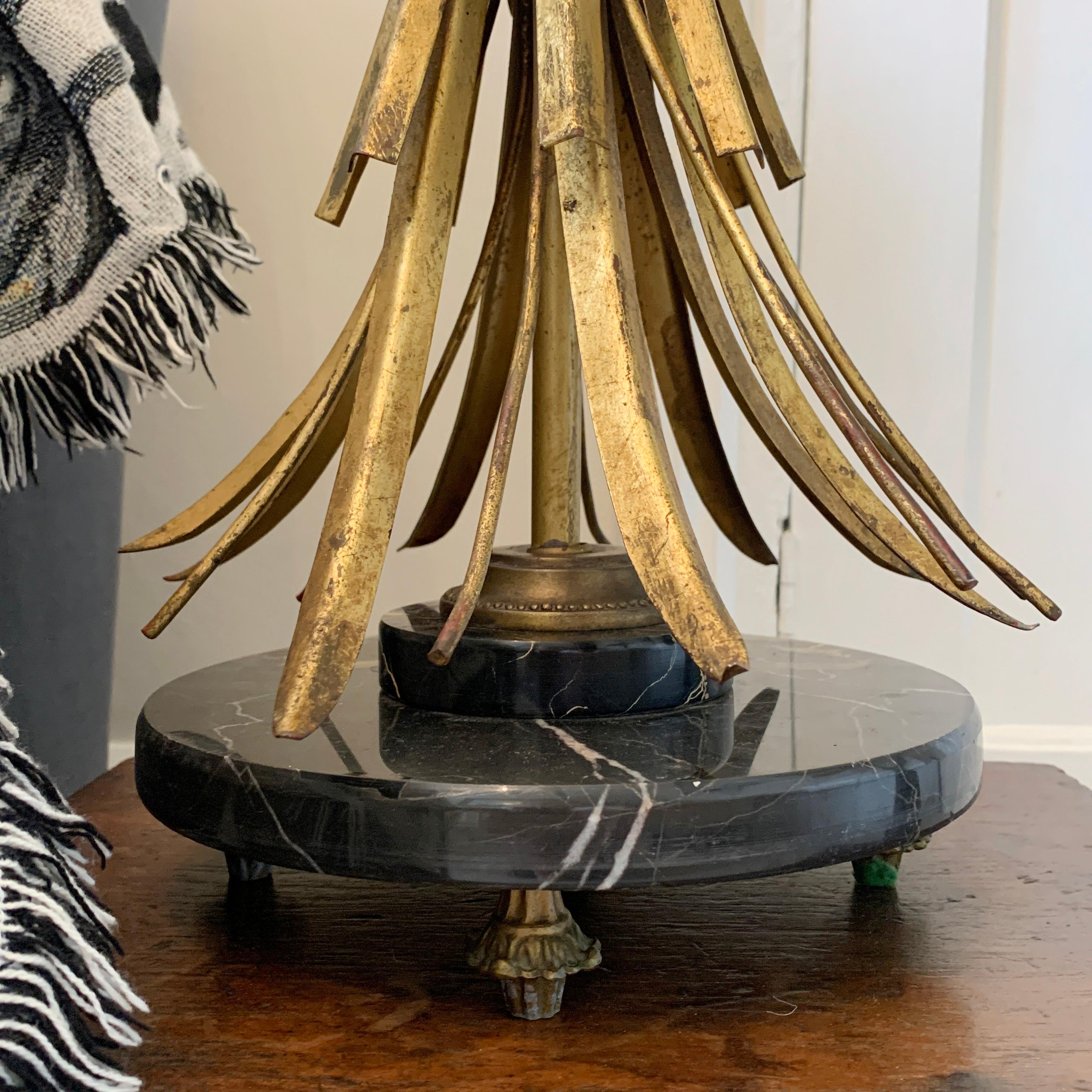 Large Gold Italian Wheat Sheaf Table Lamp on Marble Base In Good Condition For Sale In Hastings, GB
