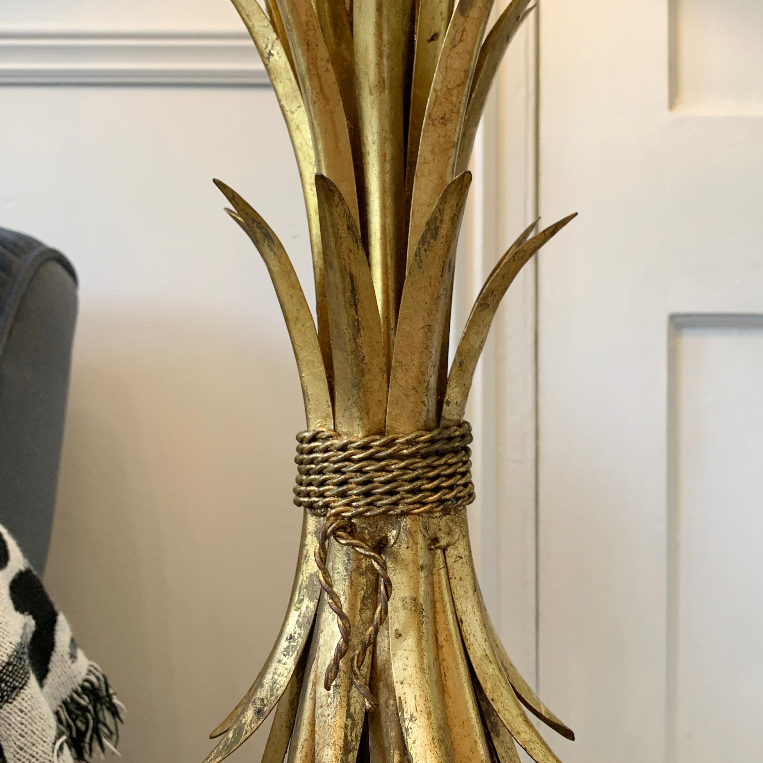 Metal Large Gold Italian Wheat Sheaf Table Lamp on Marble Base For Sale
