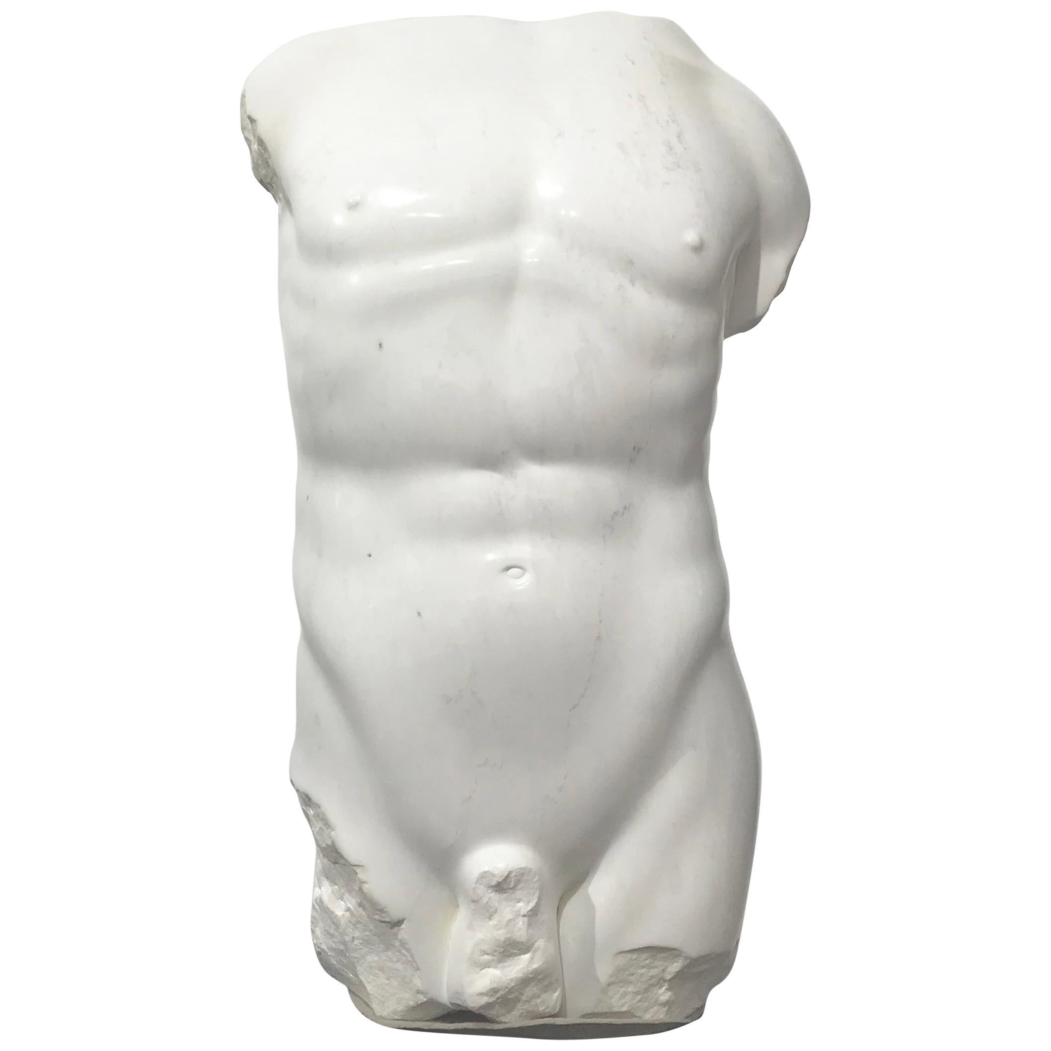 Magnificent Large Hand Carved Marble Nude Male Torso