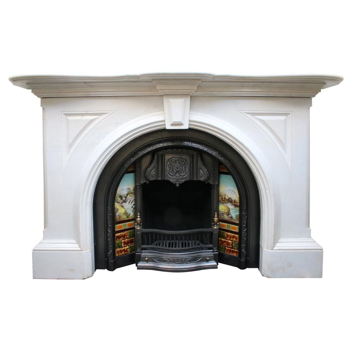 Magnificent Large Mid-Victorian Statuary White Marble Fireplace Surround