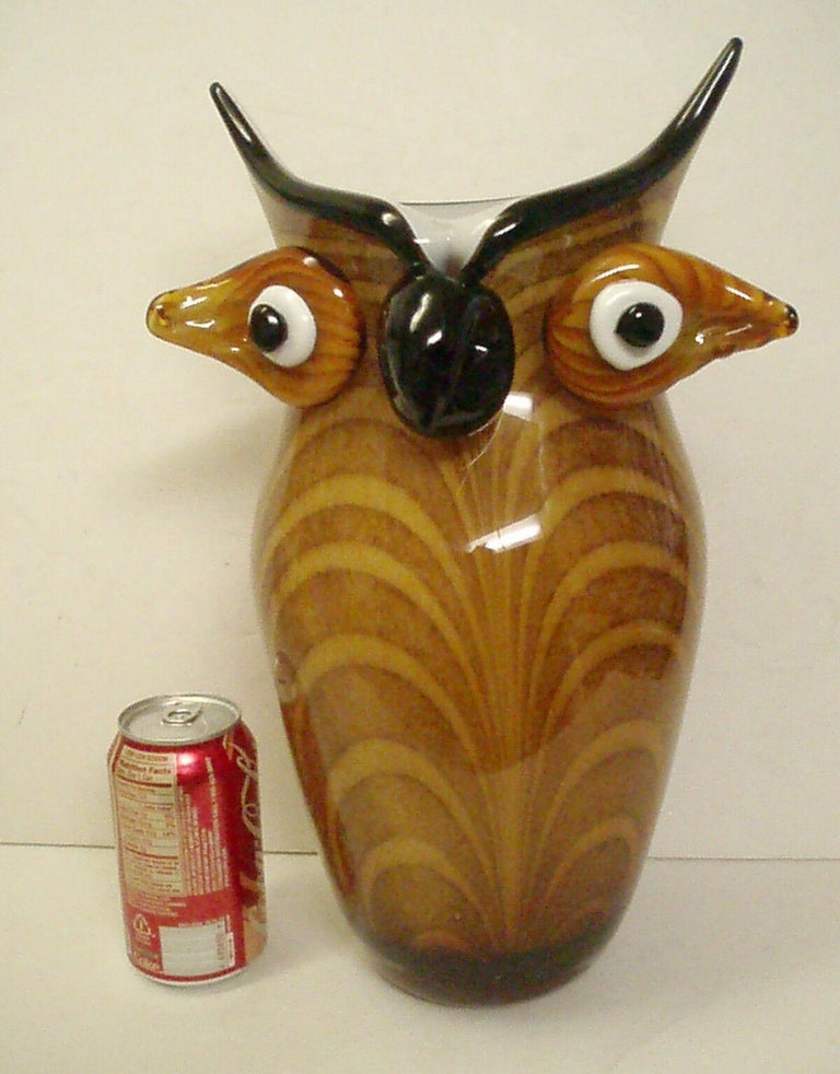 Magnificent Large Murano Art Glass Stylized Owl Vase Estate Find For