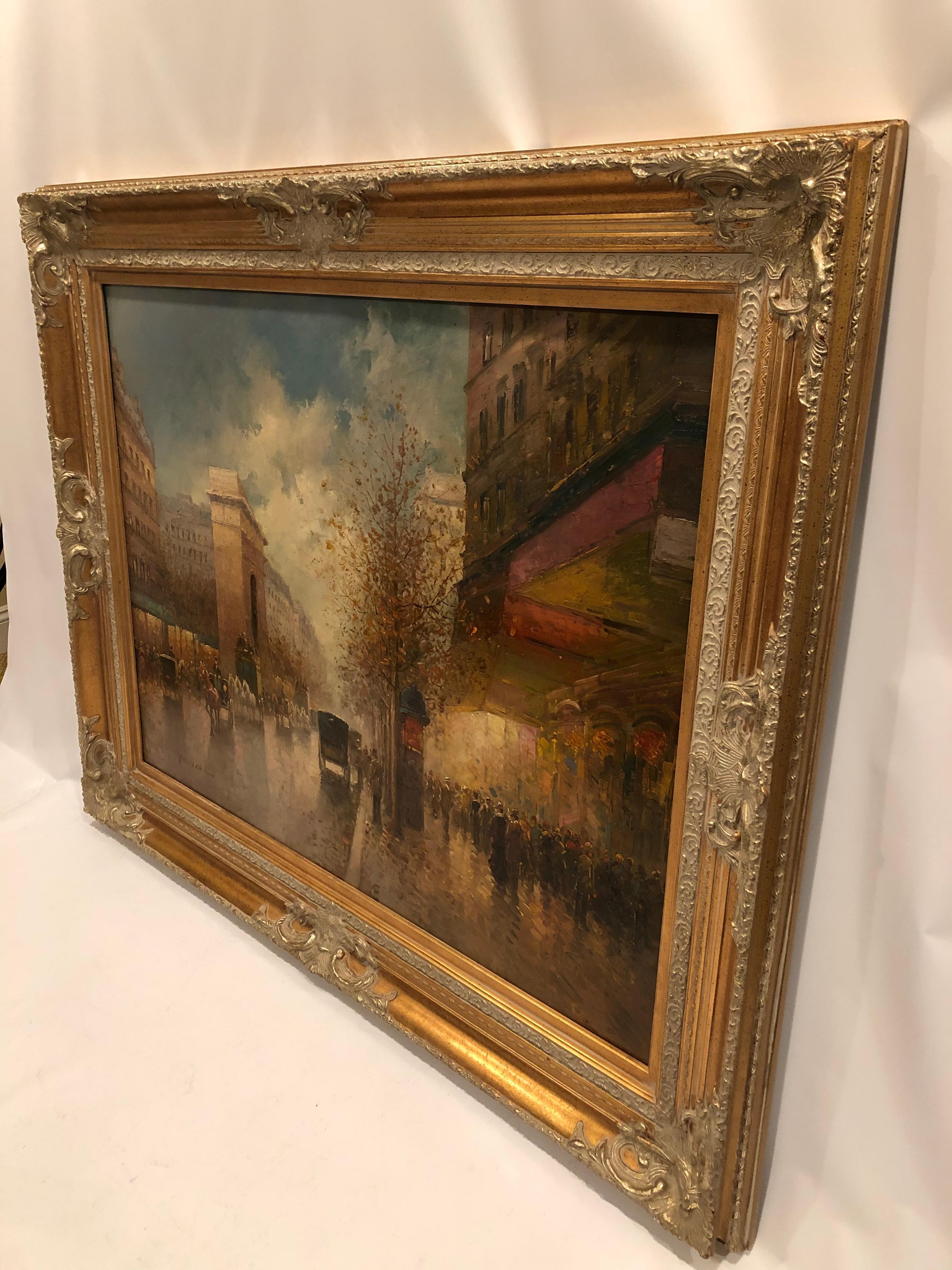 Magnificent Large Original Oil on Canvas of French Cityscape by T. E.Pencke For Sale 5