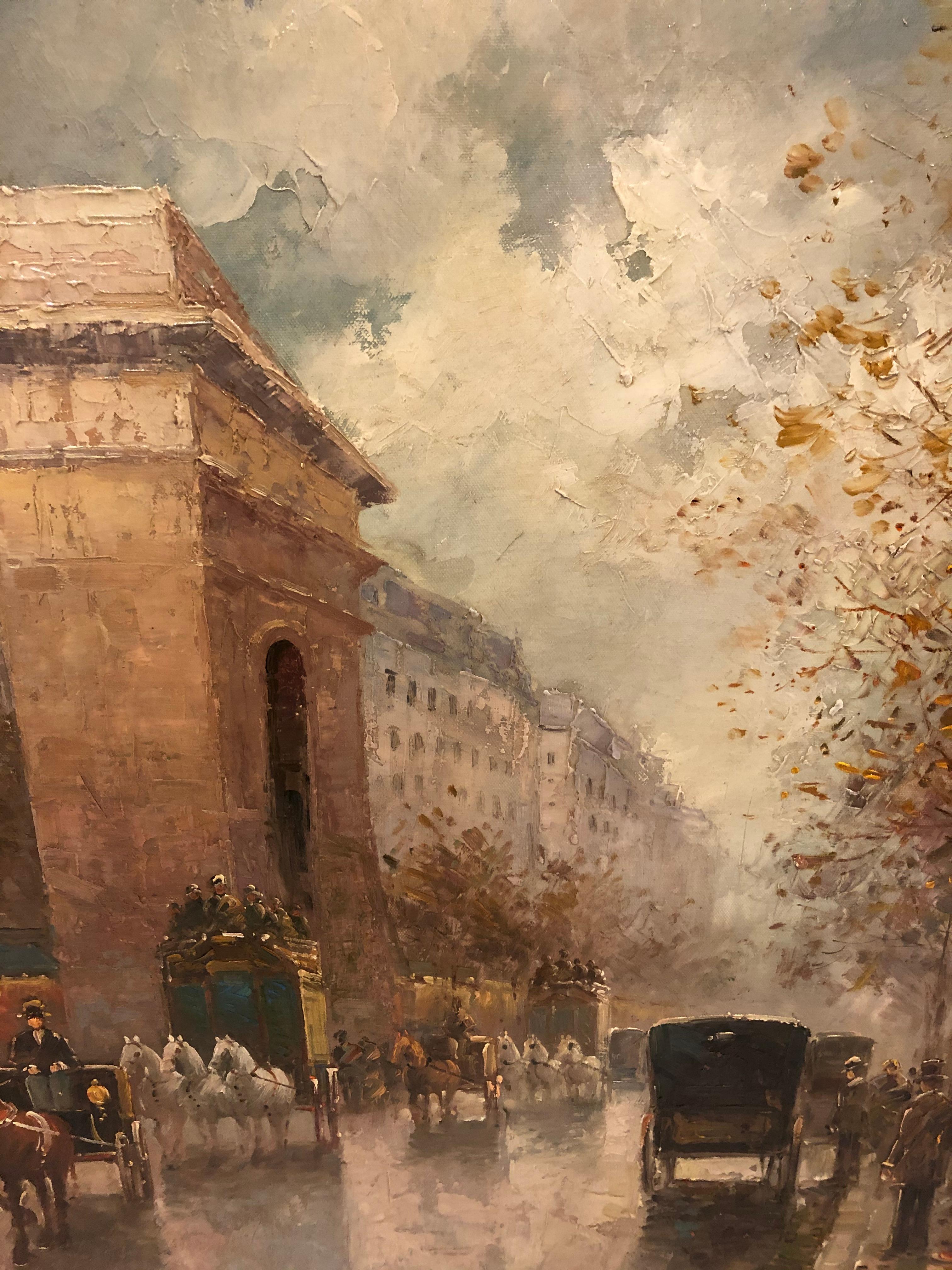 Magnificent Large Original Oil on Canvas of French Cityscape by T. E.Pencke In Excellent Condition For Sale In Hopewell, NJ
