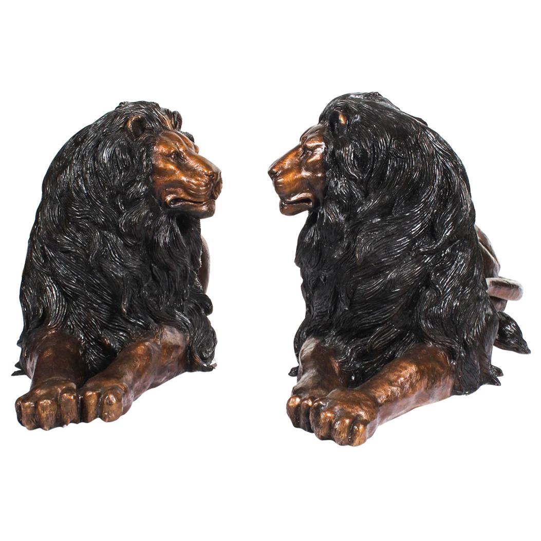 Pair of Cast Bronze Lions 20th Century