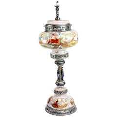 Magnificent Large Silver and Viennese Enamel Cup and Cover by Hermann Bohm, 1880