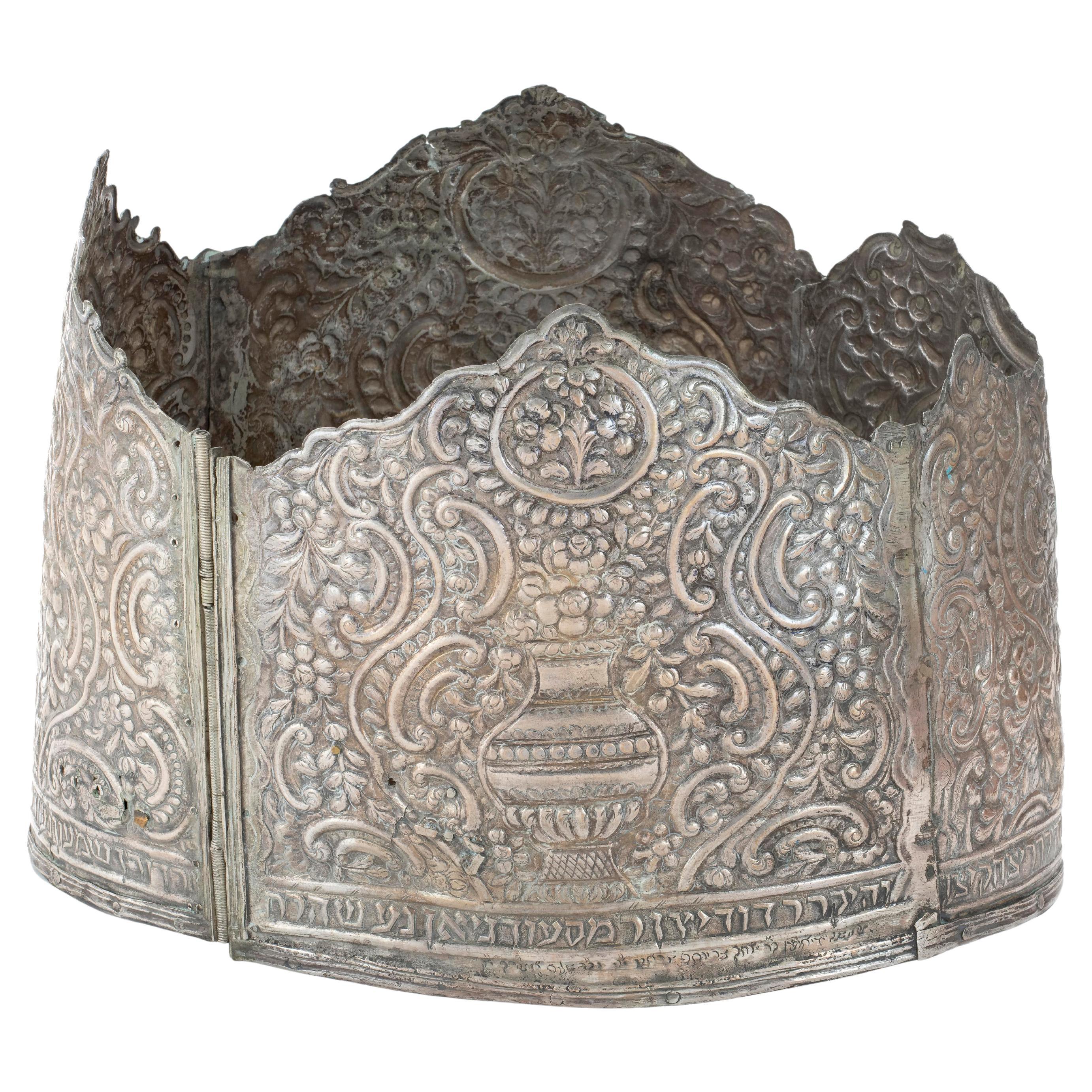 Magnifique grande couronne de Torah en argent - Algérie ou Libye, 1845