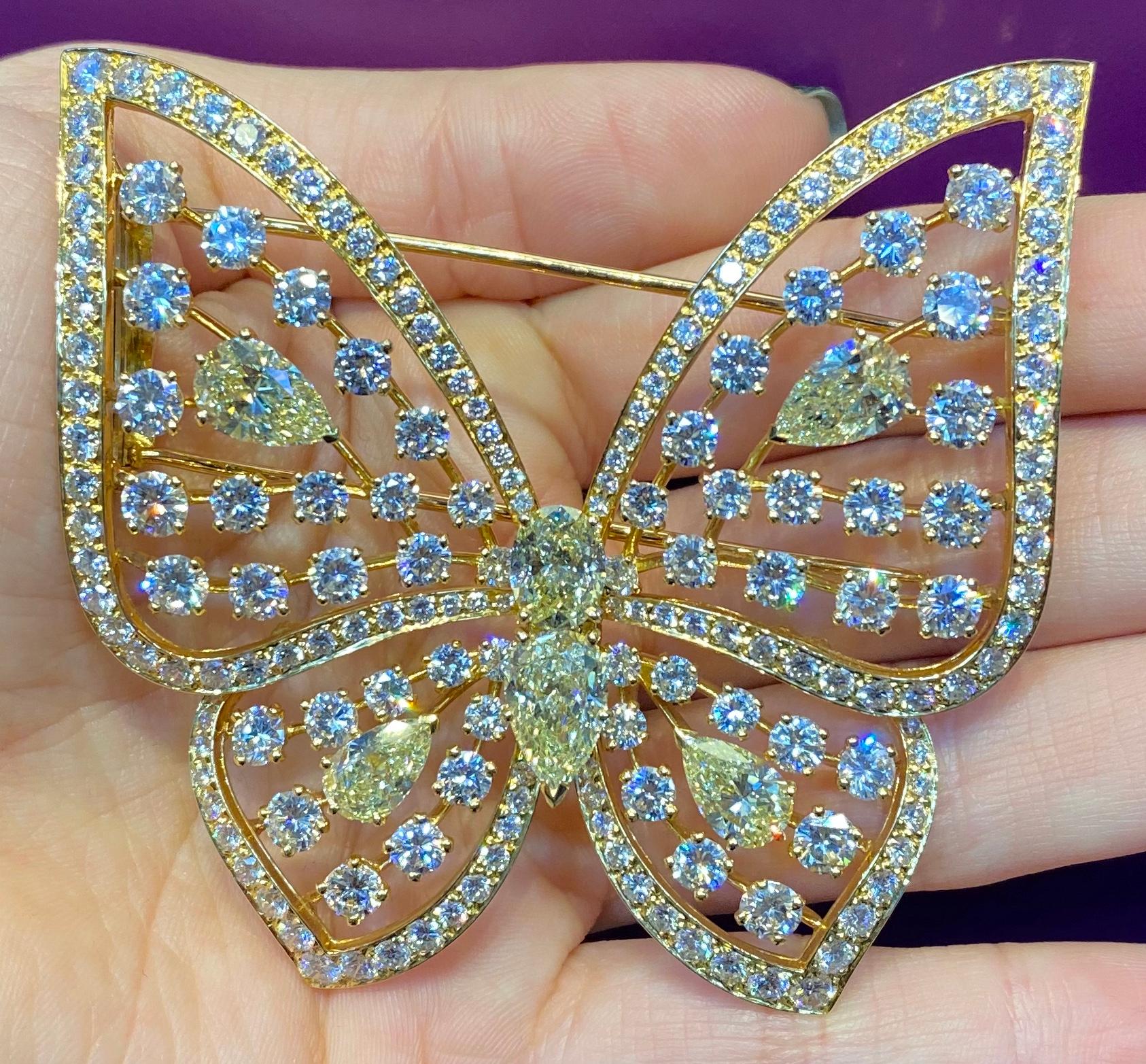 Pear Cut Large Size Fancy Diamond Butterfly Brooch by Van Cleef & Arpels