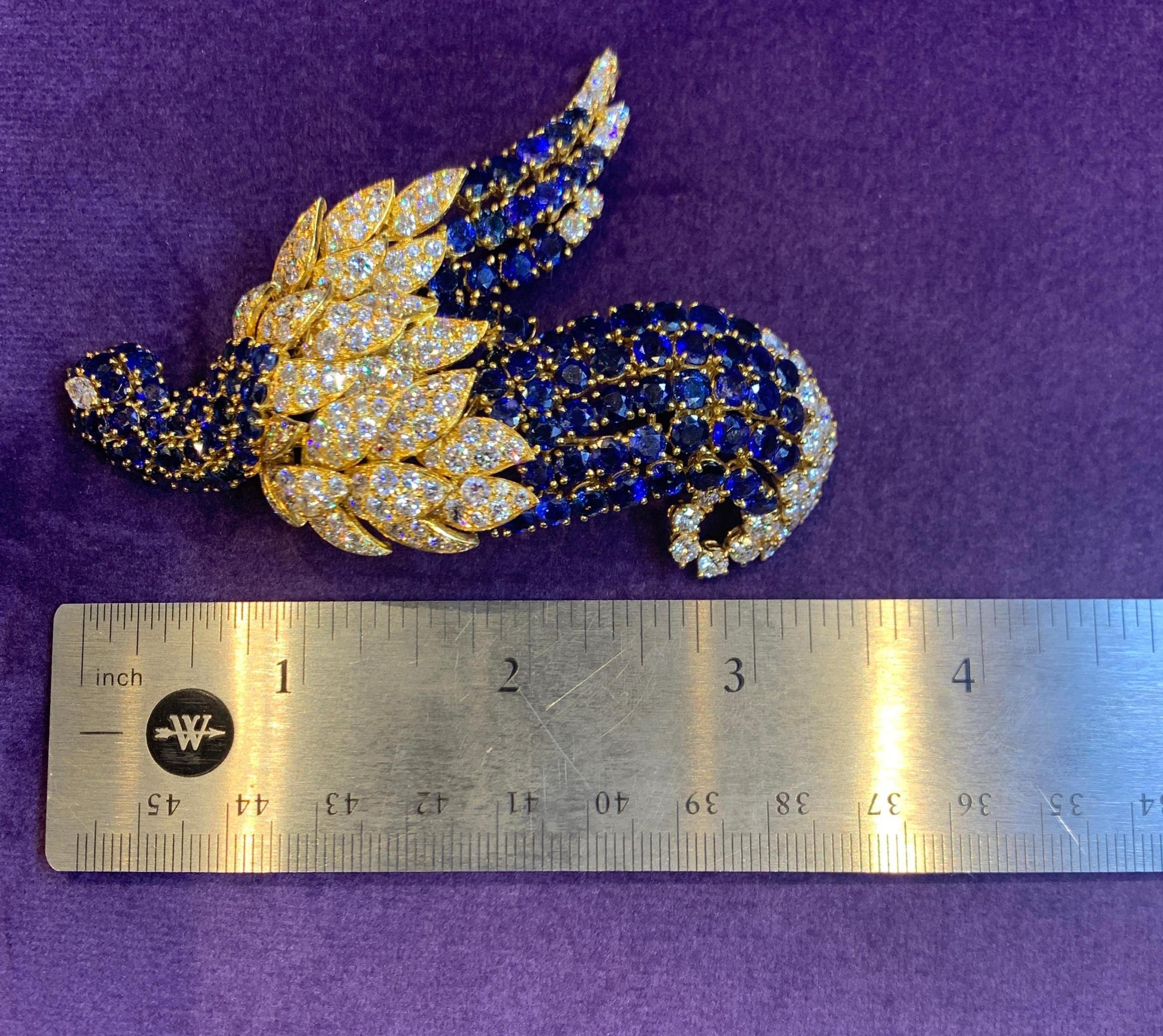 Large Size Sapphire and Diamond Bird of Paradise Brooch 1