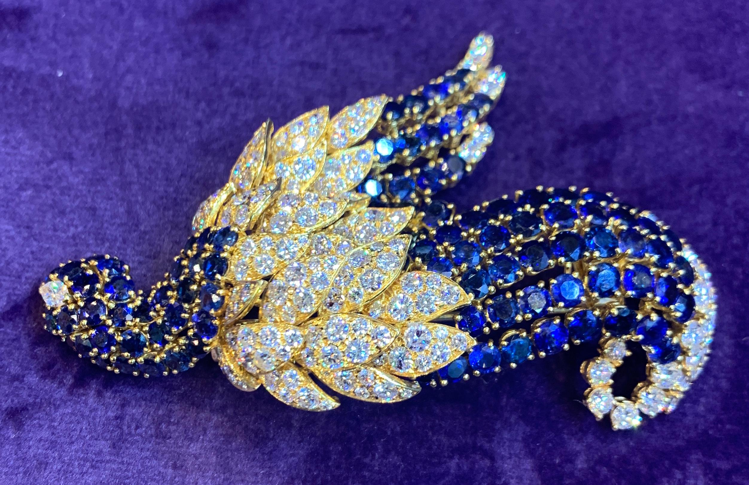 Large Size Sapphire and Diamond Bird of Paradise Brooch 2