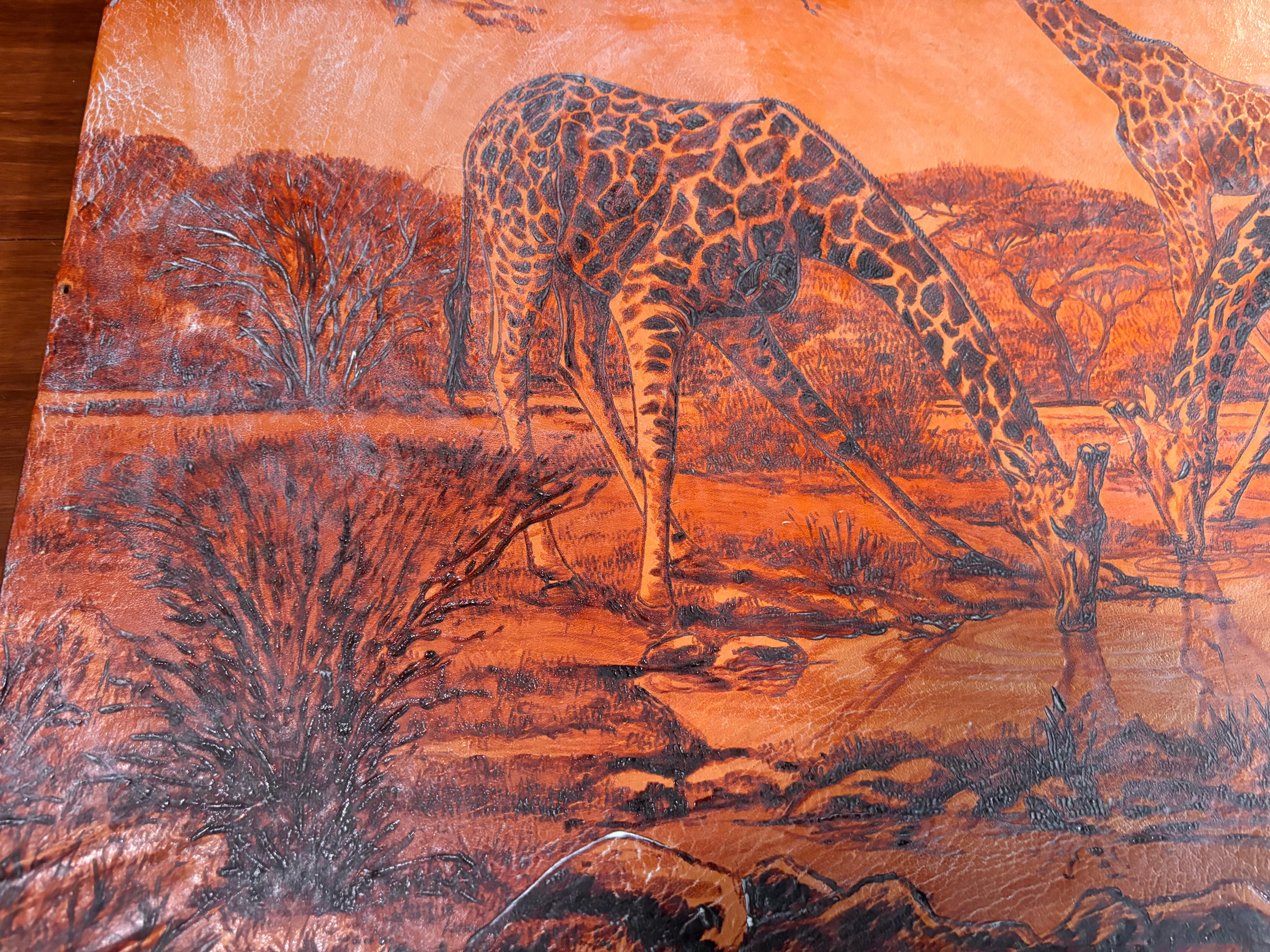 Magnifico grande Zebra e Giraffe all'acqua Arte africana, 1980 in vendita 3