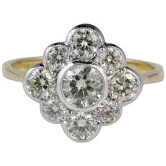 Magnificent Late 1.60 Carat Diamond Platinum Gold Cluster Ring