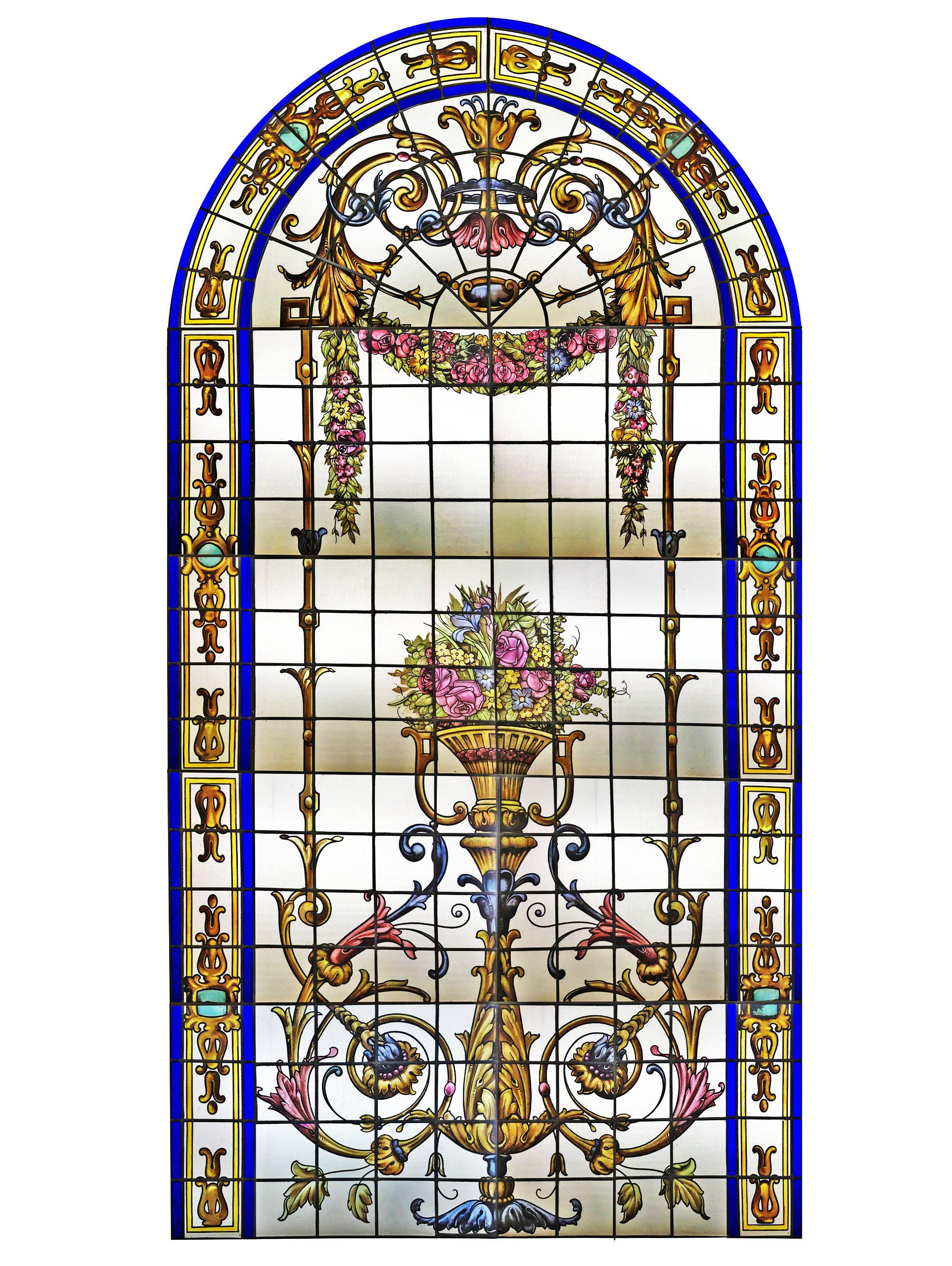 Magnificent Late 19th Century French Leaded Glass Vitraux Window In Good Condition For Sale In Atlanta, GA