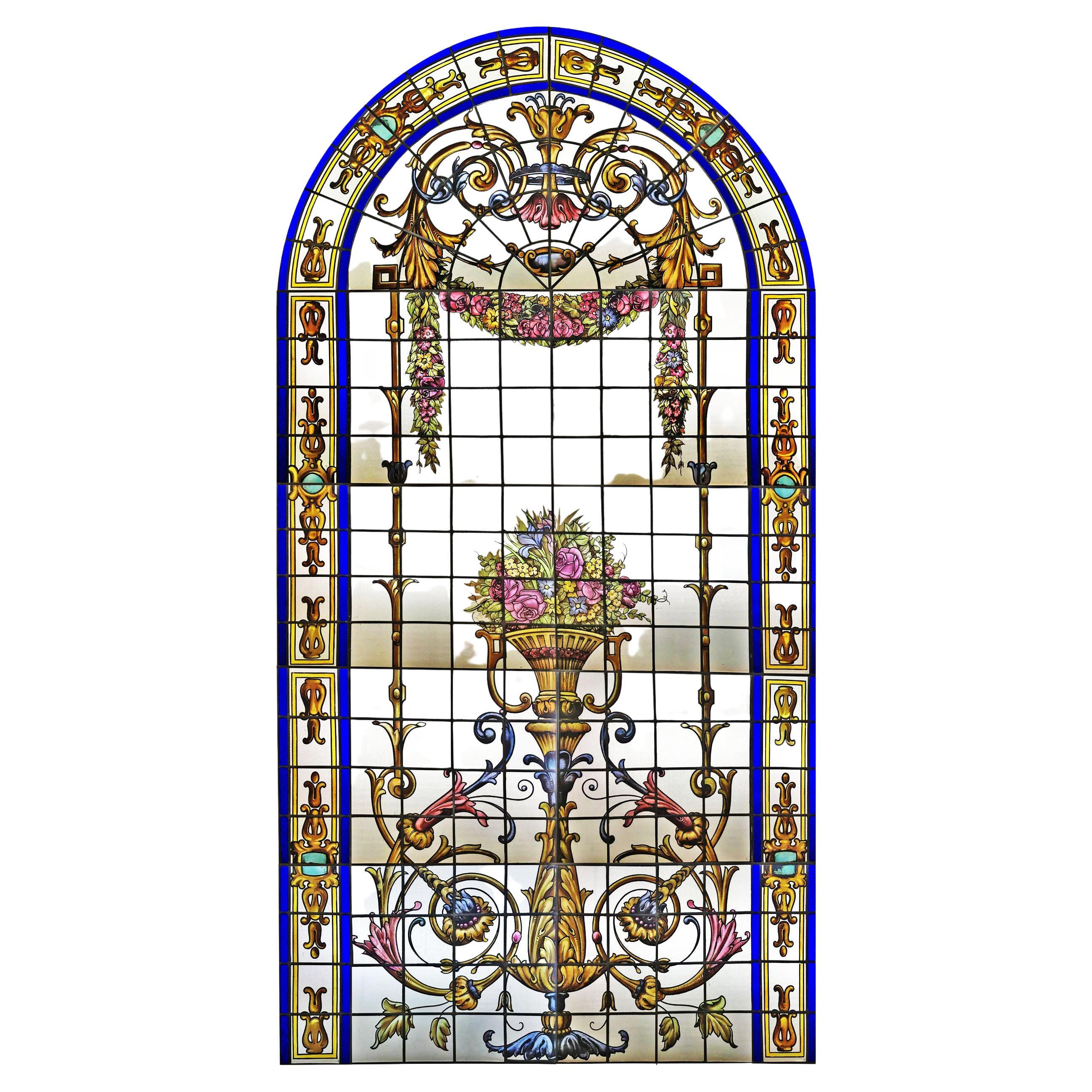 Magnificent Late 19th Century French Leaded Glass Vitraux Window For Sale