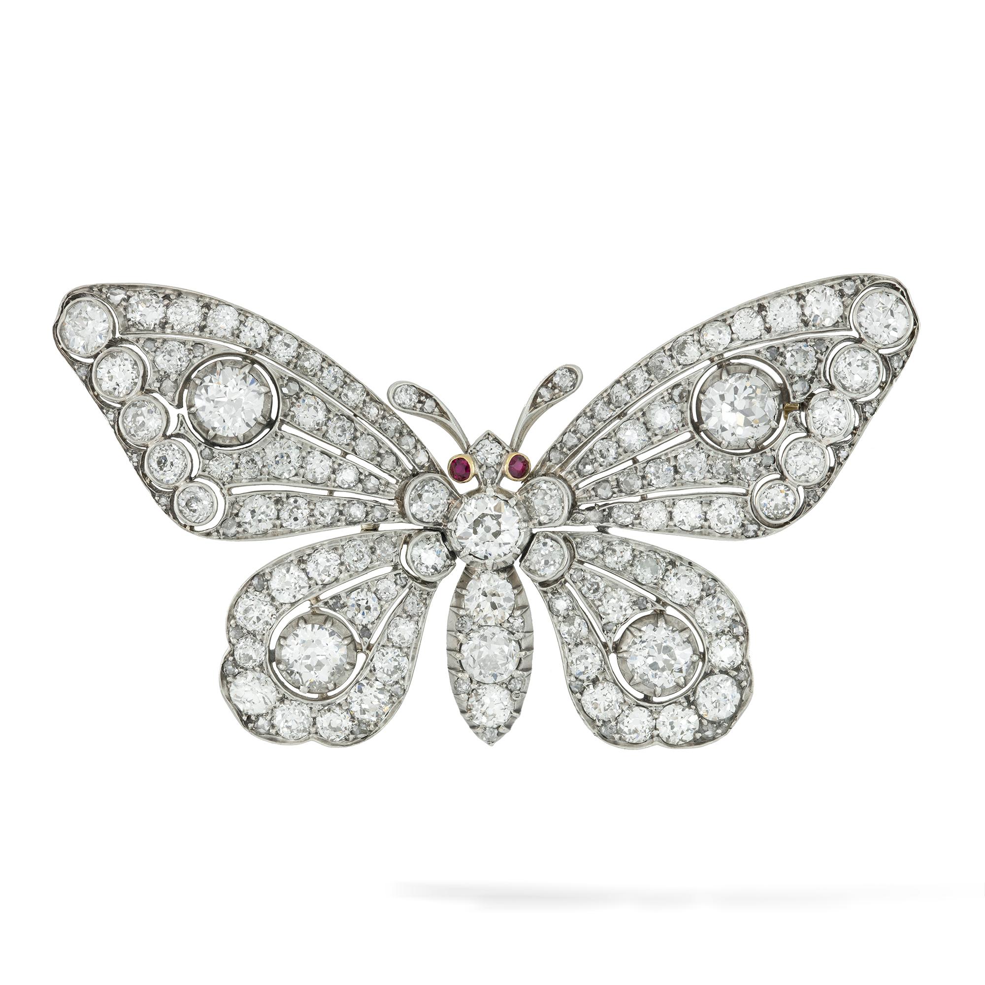 Prächtige spätviktorianische Schmetterlingsbrosche mit Diamantbesatz (Spätviktorianisch) im Angebot