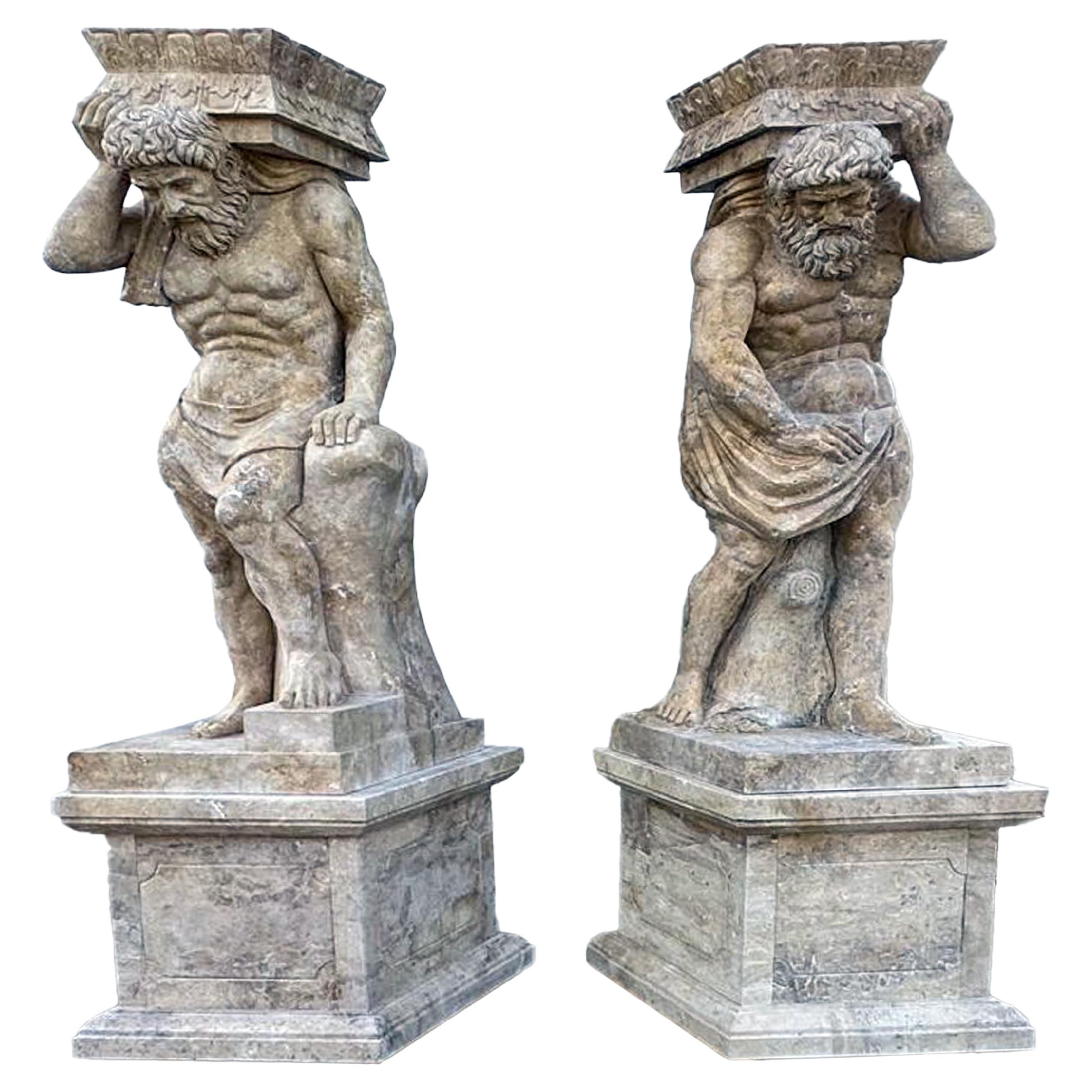 Magnifica scultura in marmo a grandezza naturale dall'Italia 200 CM COPPIA DI CARIATIDI