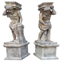 Prächtige lebensgroße Marmorskulptur in Lebensgröße aus Italien 200 CM PAIR OF CARIATIDES