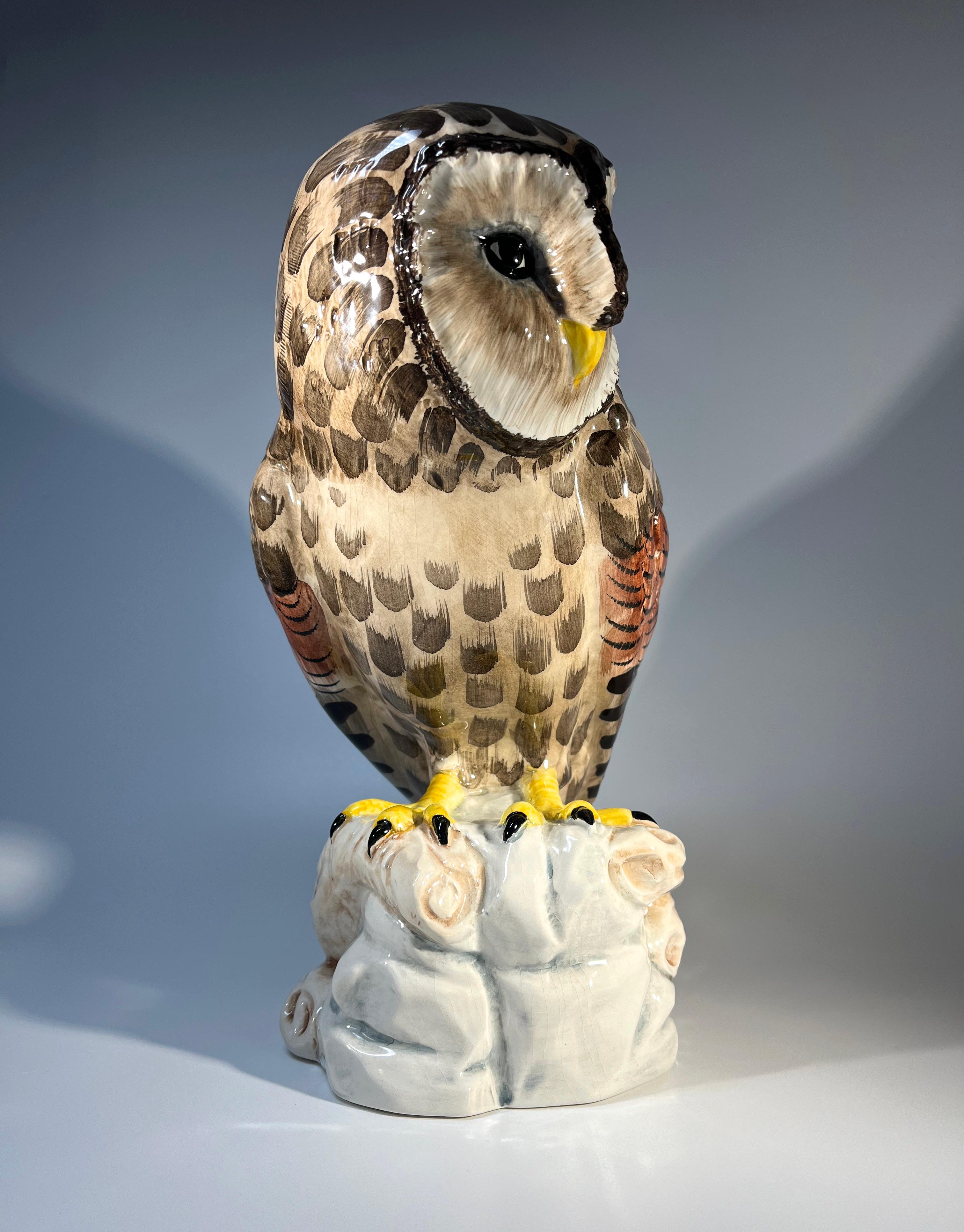20th Century Magnificent Life-Size Zanolli, Italian Hand Painted Ceramic Barn Owl c1980s For Sale