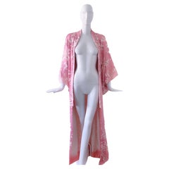 Vintage Magnificent Liquid Silk Robe Kimono Sakura Soft Pink Glamour Diva Goddess 