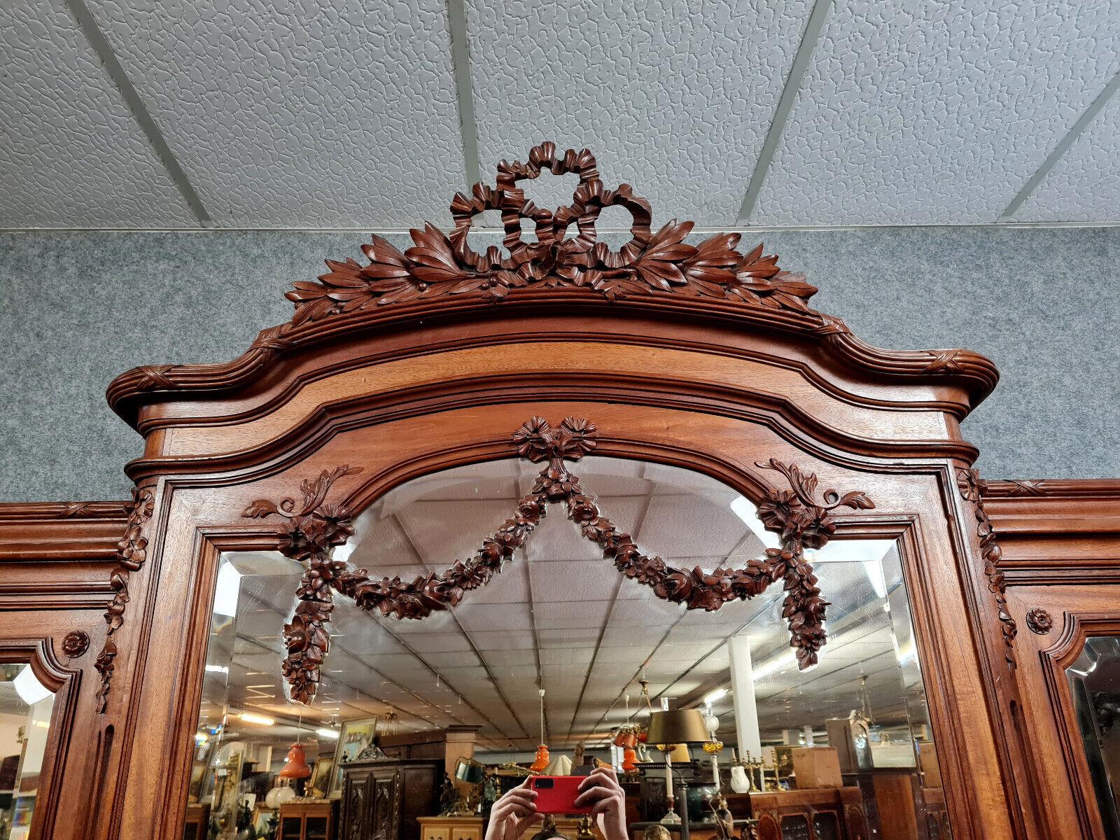 Magnificent Louis XVI Mahogany Breakfront Bookcase from the 1850s -1X48 For Sale 1
