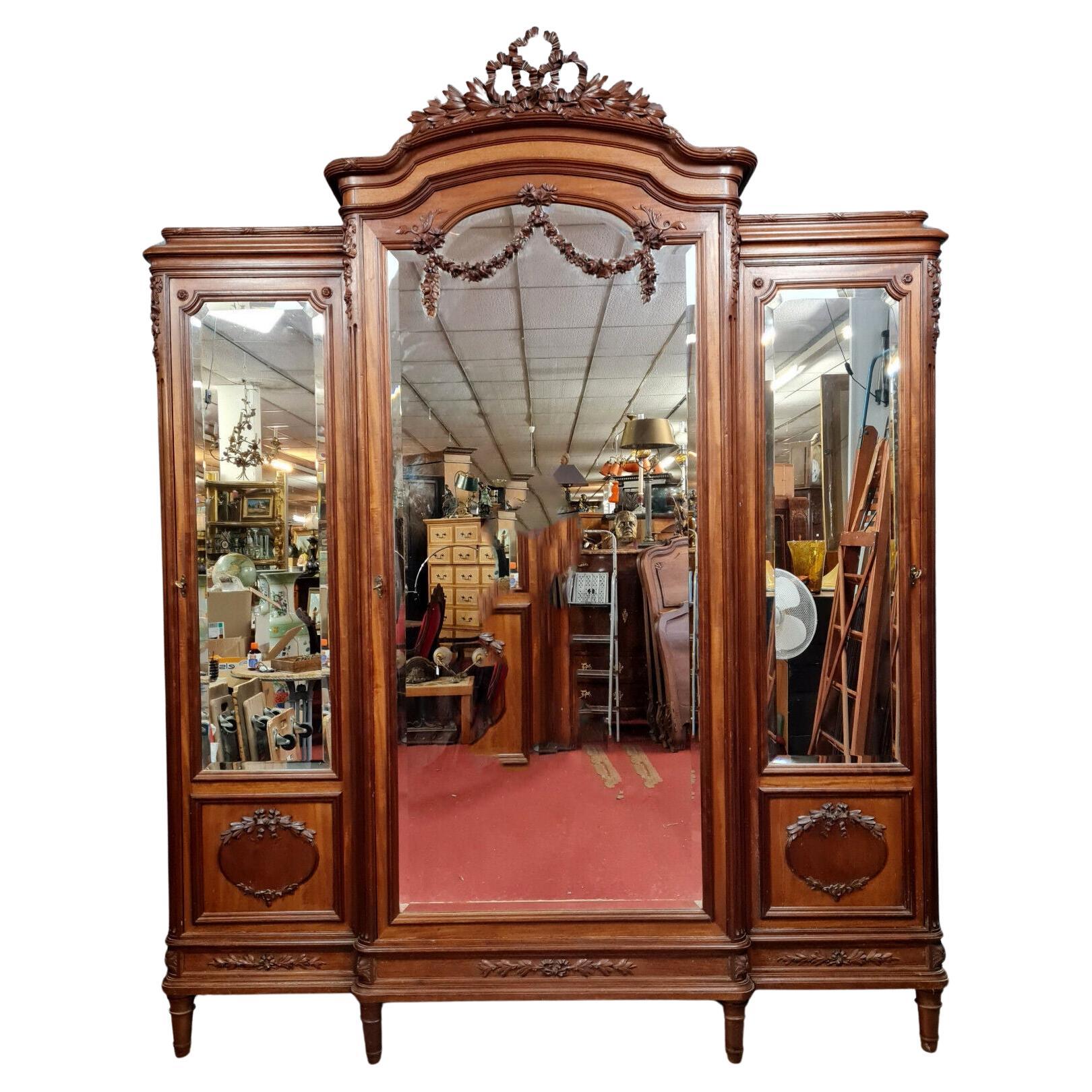 Magnificent Louis XVI Mahogany Breakfront Bookcase from the 1850s -1X48 For Sale