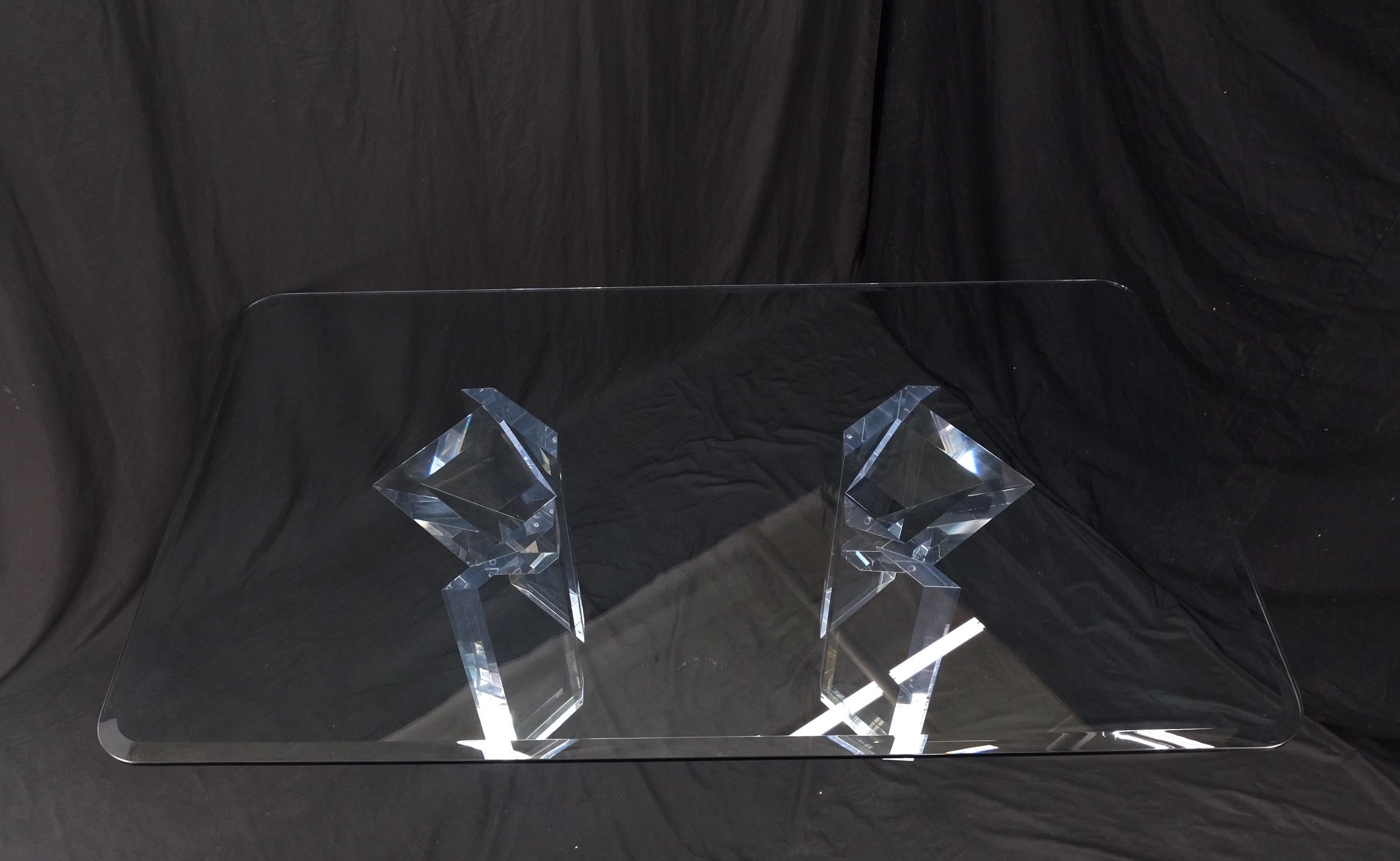Magnificent Lucite Pedestals Base Glass Top Dining Conference Table 7' Long For Sale 8