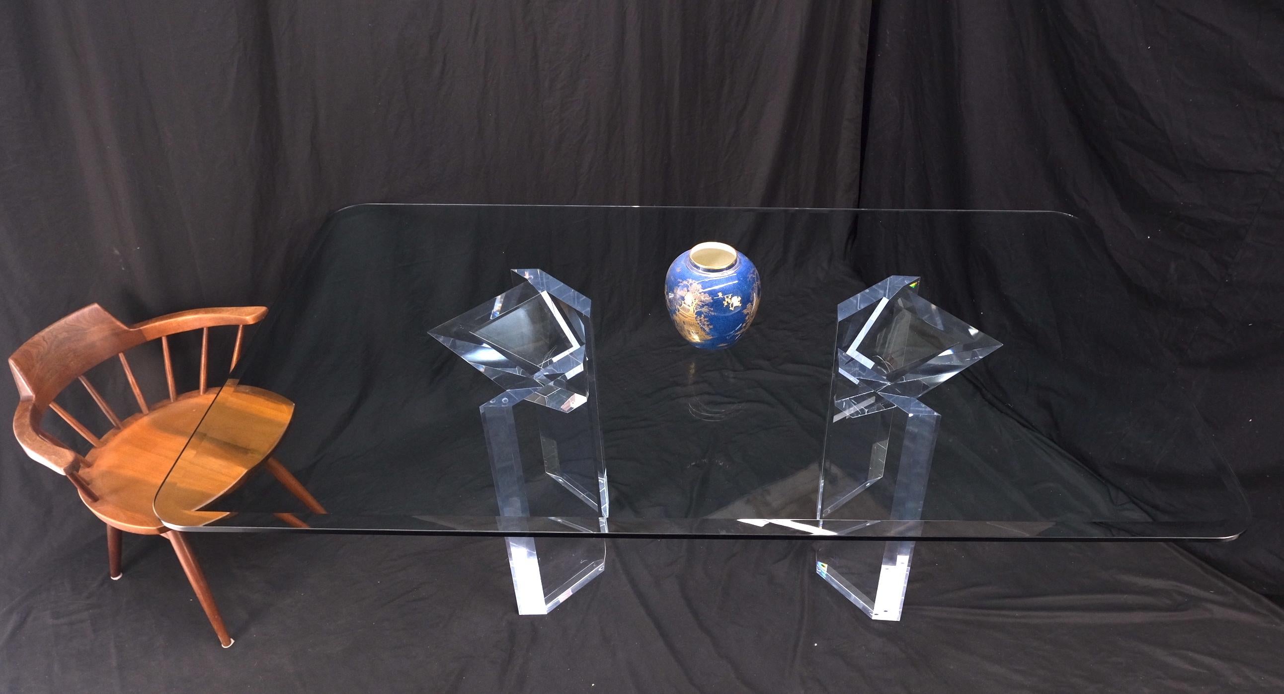 Magnificent Lucite Pedestals Base Glass Top Dining Conference Table 7' Long  For Sale 10