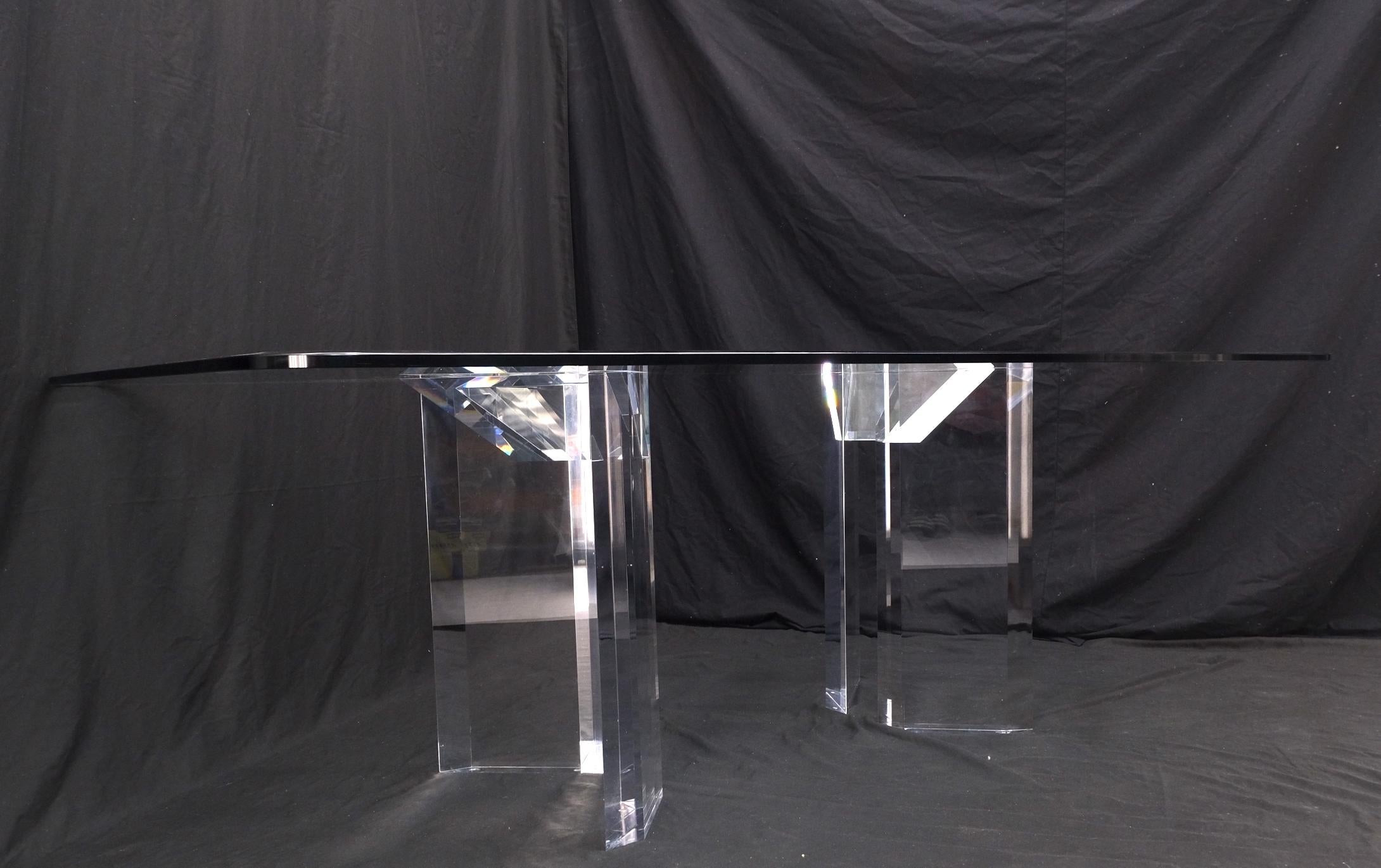 Mid-Century Modern Magnificent Lucite Pedestals Base Glass Top Dining Conference Table 7' Long  For Sale