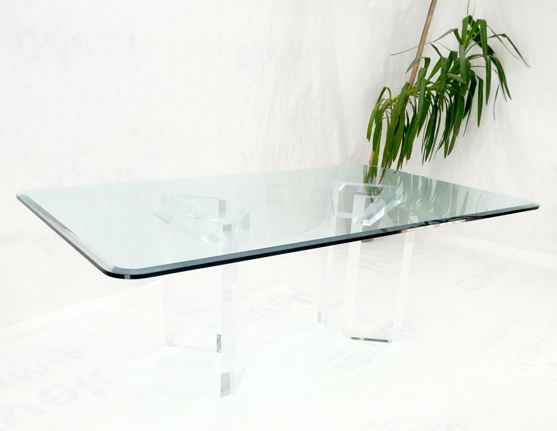 American Magnificent Lucite Pedestals Base Glass Top Dining Conference Table 7' Long For Sale