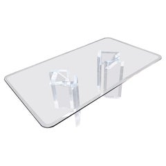 Prächtiger Lucite-Sockel-Esstisch mit Glasplatte und Sockel, 7' lang
